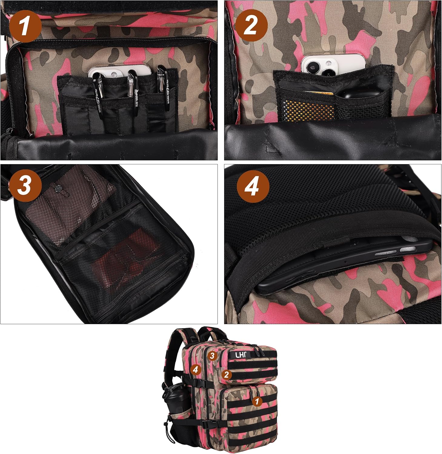 LHI Tactical Military Backpack for Men and Women 25L/35L Army Assault Pack Bag Small Rucksack with Bottle Holder - Image 6