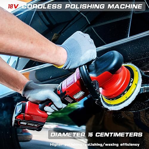 Miniatura 3 de Pulidora inalámbrica para automóvil, máquina de encerado portátil orbital con motor sin escobillas 6 velocidades 750-6800RPM, compatible con