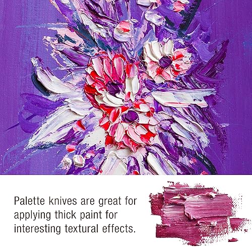 Miniatura 6 de U.S. Art Supply Juego de 5 cuchillos de paleta de acero inoxidable para artistas, espátula flexible de madera Hande para mezclar colores, aplicar