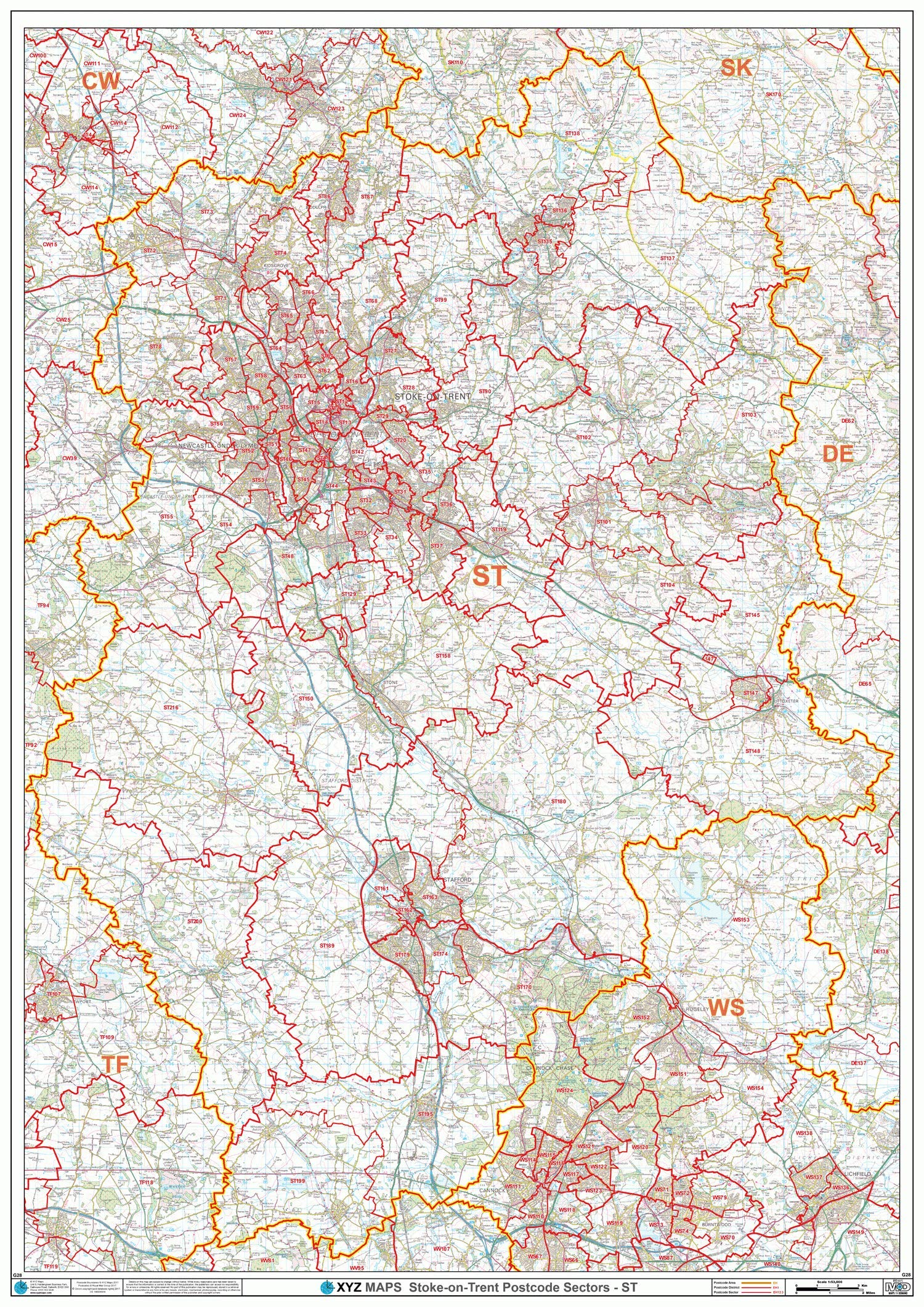Stoke-on-Trent - ST - Postcode Wall Map - Paper
