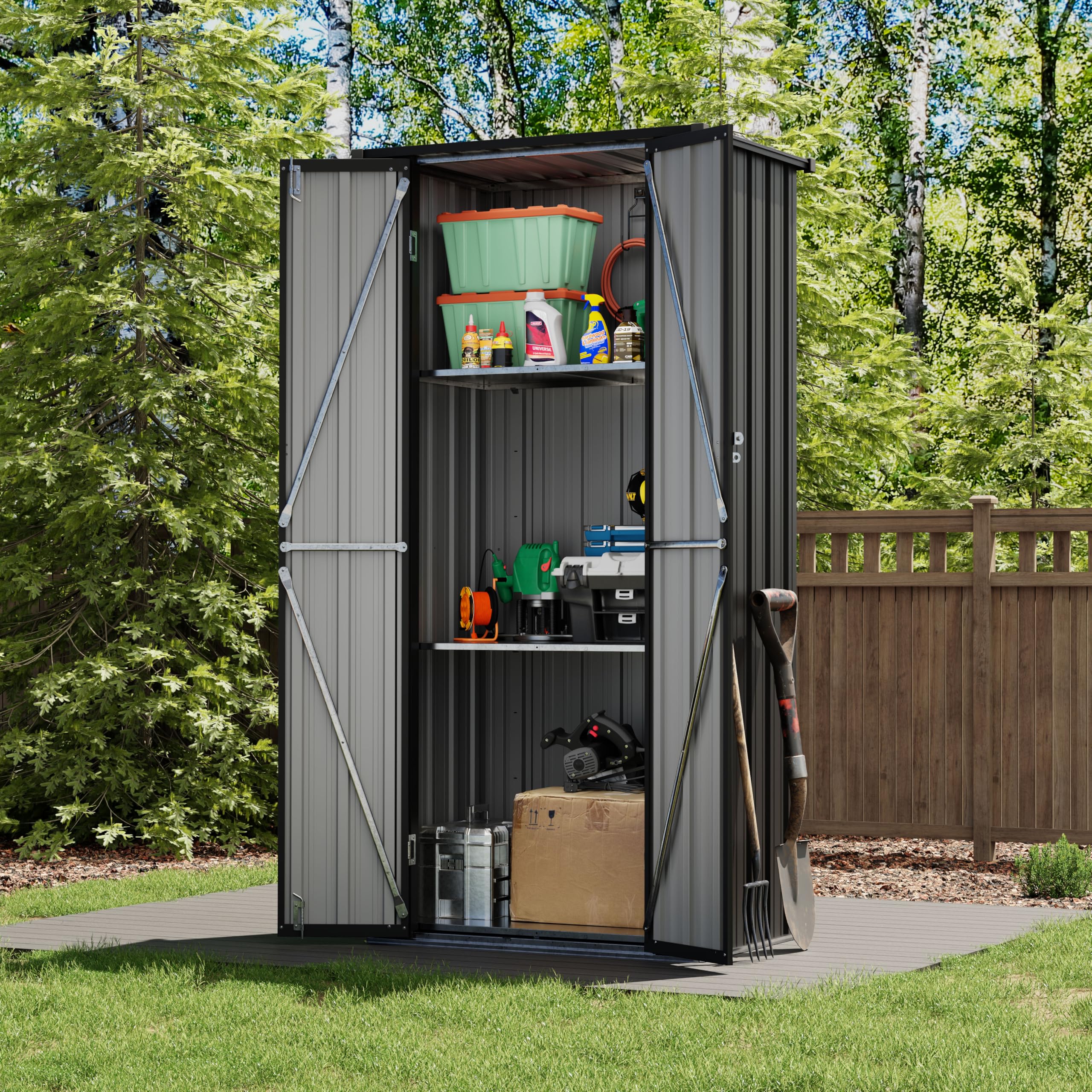 UDPATIO Metal Garden Storage Cabinet with 3 Adjustable Shelves, 2.7 x 1.9 FT Weatherproof Lockable Outdoor Storage Cabinet| Garden Shed Storage solutions for Backyard, Patio, Garage, Black