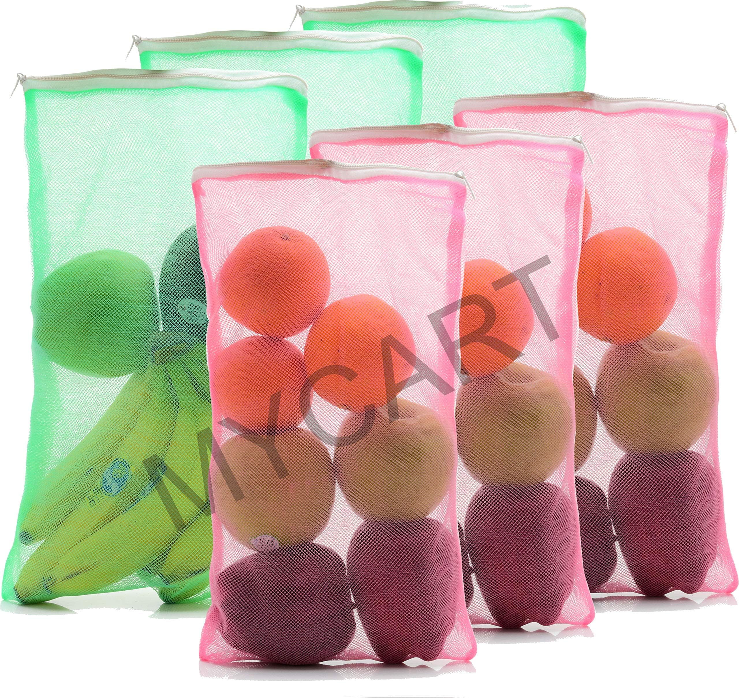 MYCART: Double Layered Multi Purpose Fridge Vegetable/Fruit Net Bag with Zipper (Reusable and Washable), (Pack of 12)