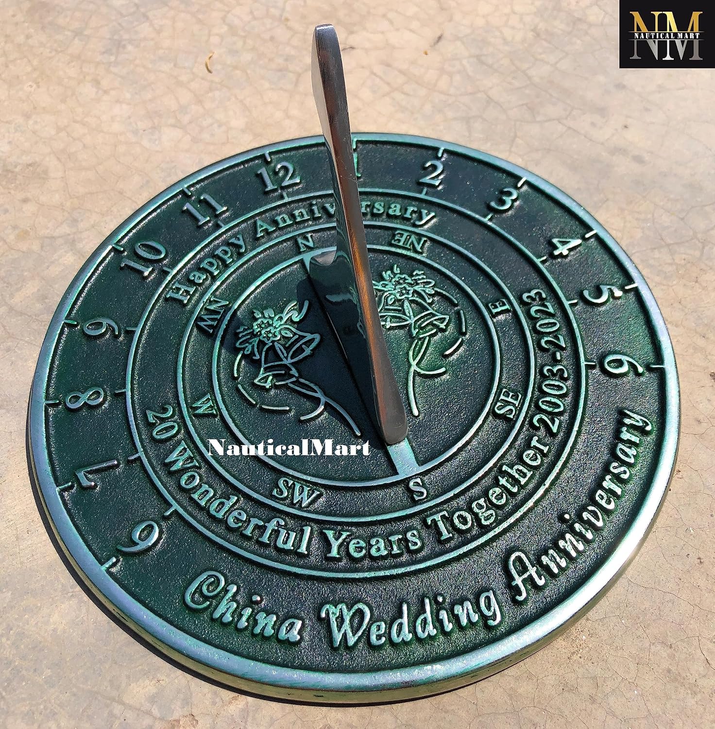 NauticalMart 20th Anniversary Sundial Gift – China Wedding for Couples, Husband & Wife, Parents & Friends
