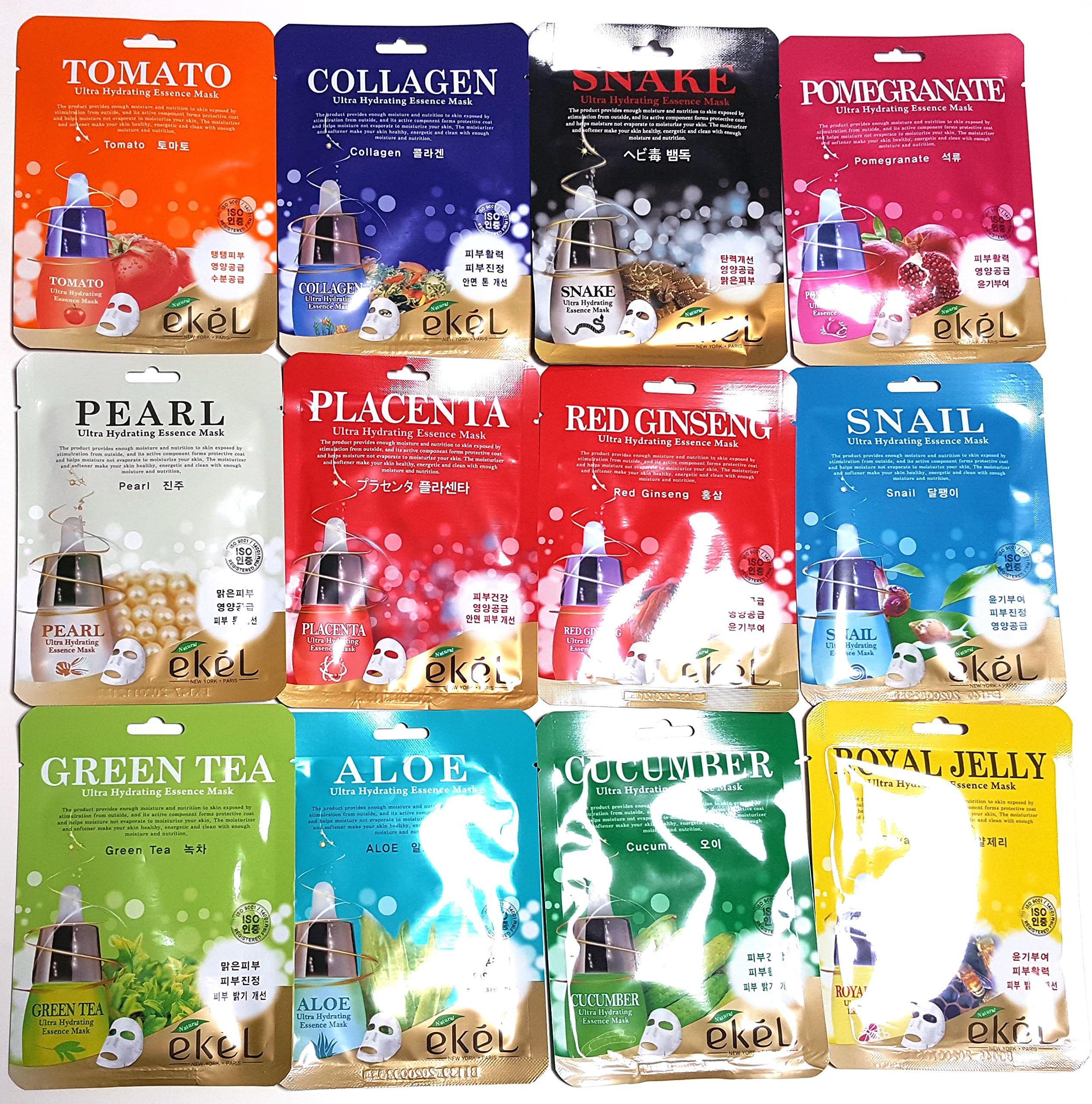 EKEL Korea Cosmetic Skin Care Hydrating Essence 3D Mask Pack 5pcs/9pcs/15pcs of 15 kinds at Random (15pcs)