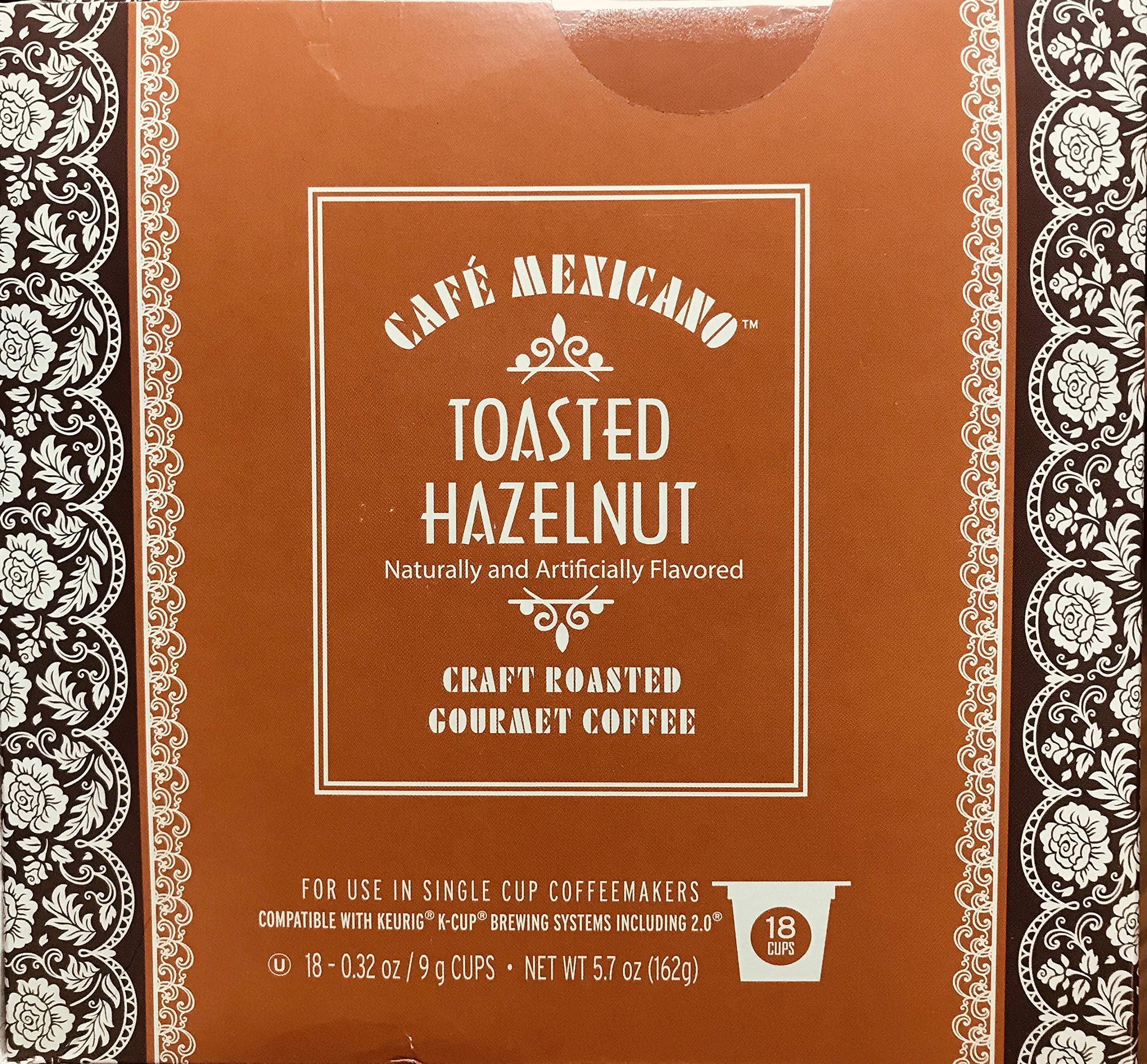 Cafe Mexicano Single Serve Coffee 18 pods(Mexican Chocolate, Toasted Hazelnut, Cinnamon) (Toasted Hazelnut)