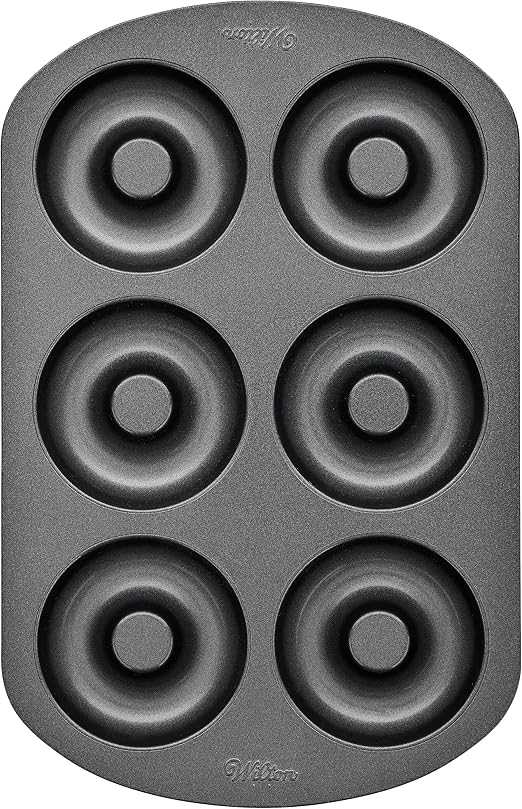 Wilton 6-Cavity Doughnut Baking Pan, Makes Individual Full-Sized 3 3/4" Donuts or Baked Treats, Non-Stick and Dishwasher Safe, Enjoy or Give as Gift, Metal (1 Pan)