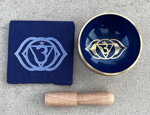 Miniatura 6 de DharmaObjects Juego de caja de regalo de cuenco cantante de tamaño prémium tibetano de tercer ojo para chakras