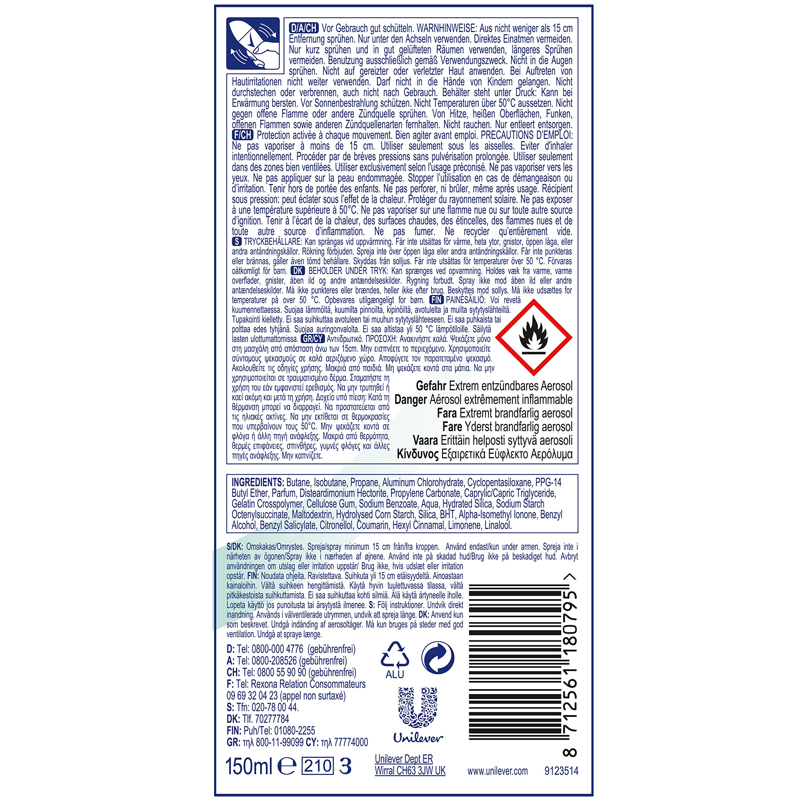 Rexona Shower Fresh Lot de 6 déodorants en spray pour femme 6 x 150 ml