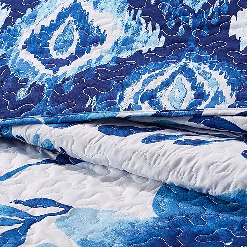 Miniatura 7 de Virah Bella Juego de ropa de cama tamaño matrimonialqueen, edredón reversible ligero con estampado botánico índigo, con 2 fundas de almohada a