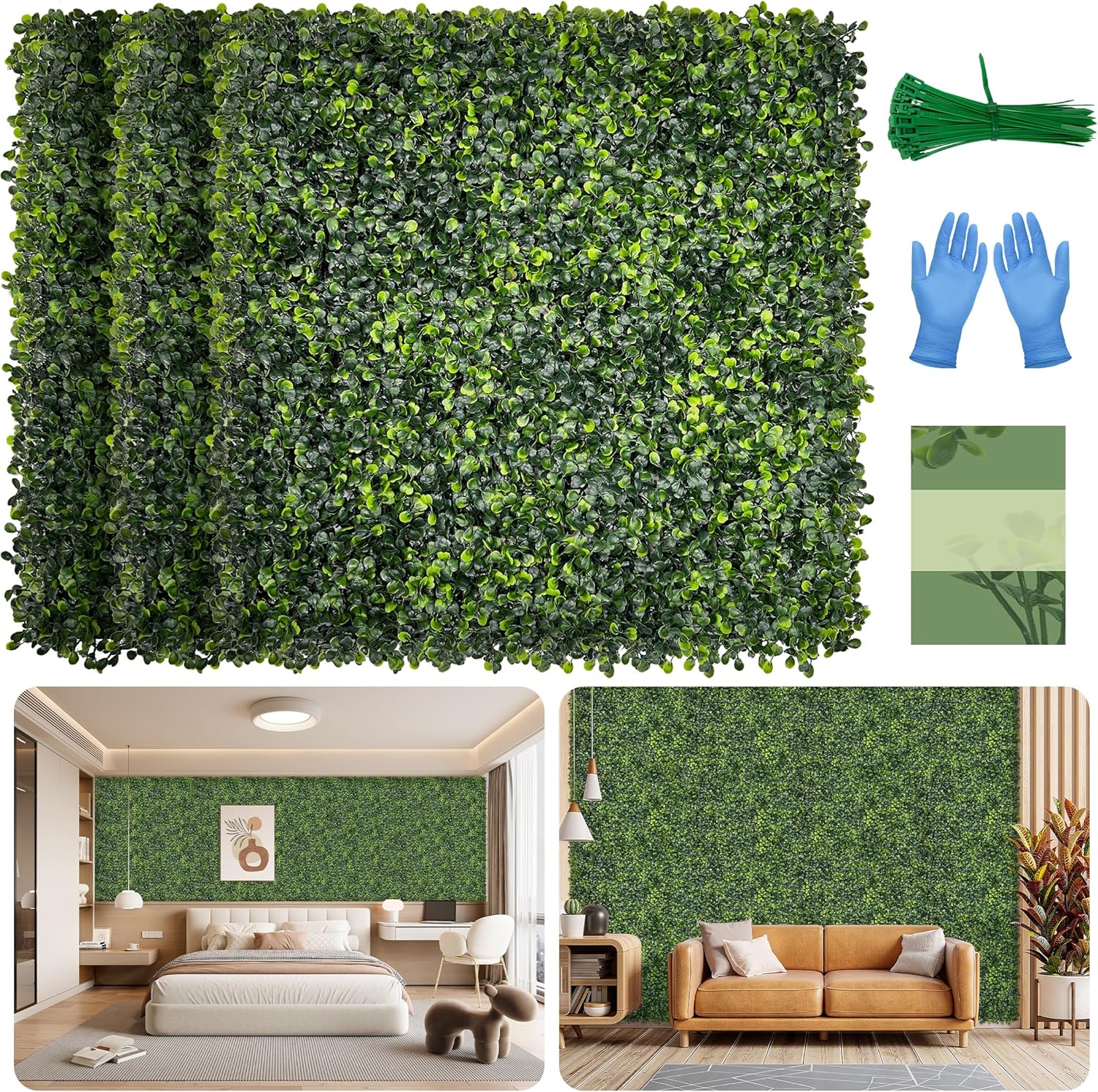 Artificial Grass Wall Panel Screen: 10"x10" 12P (8.4 sqft) UV-Anti Faux Boxwood Panels for Indoor Outdoor Green Wall Decor, Privacy Fence, Patio, Balcony, Party Backdrop