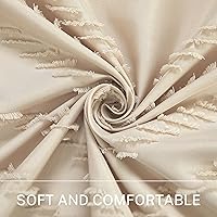 Vista 2 de Cortina de ducha extralarga hecha de tela tejida, de estilo bohemio, de rayas chevrón y capitoné, color beige, de 72 x 84 pulgadas, moderna