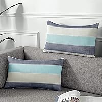 Vista 46 de AmHoo - Juego de 2 fundas de almohada decorativas para casa de campo, a rayas y a cuadros, juego de fundas de almohada de algodón y lino para sofá