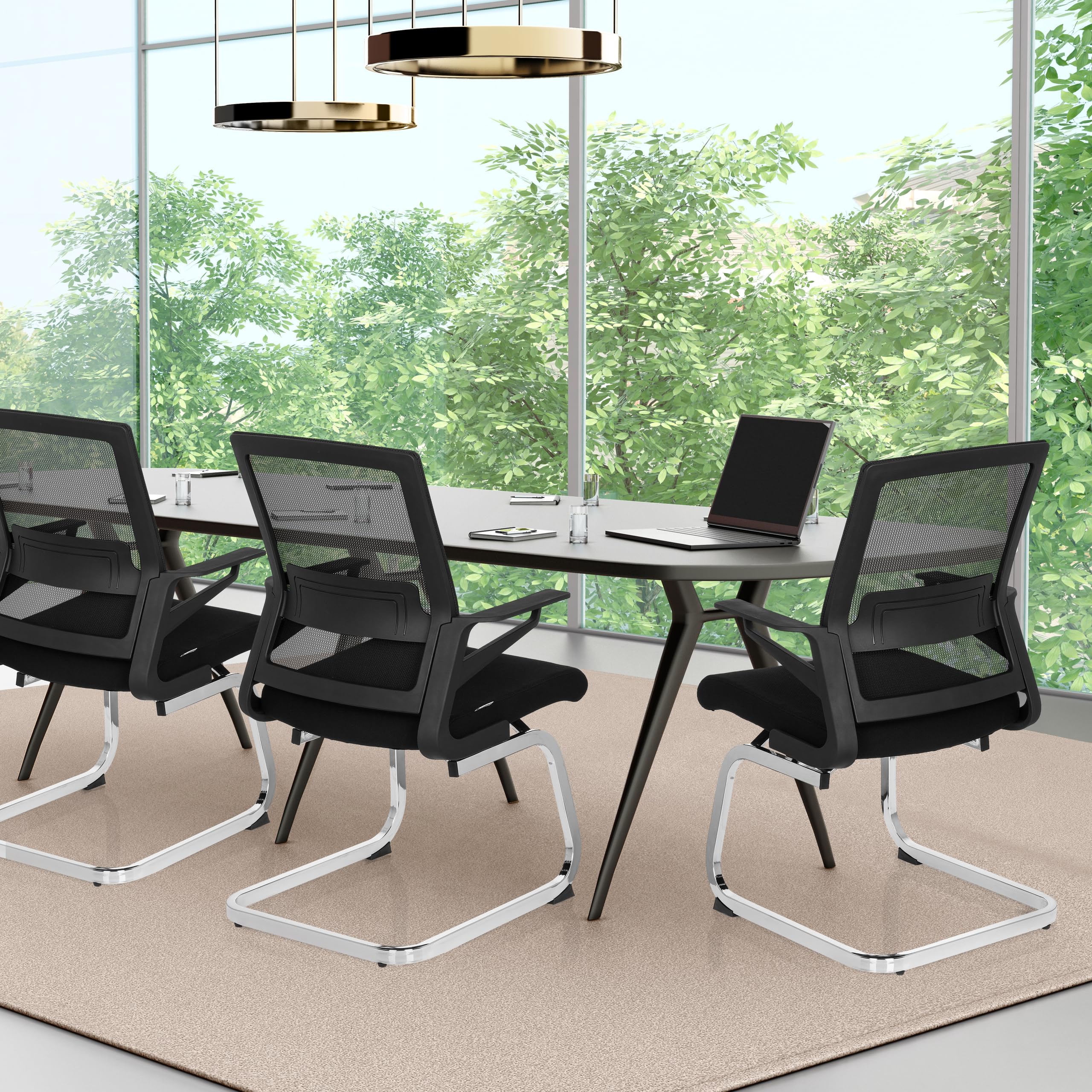 hjh OFFICE 732060 Besucherstuhl Inventor V Stoff/Netzrücken Schwarz Stuhl Freischwinger mit Lordosenstütze