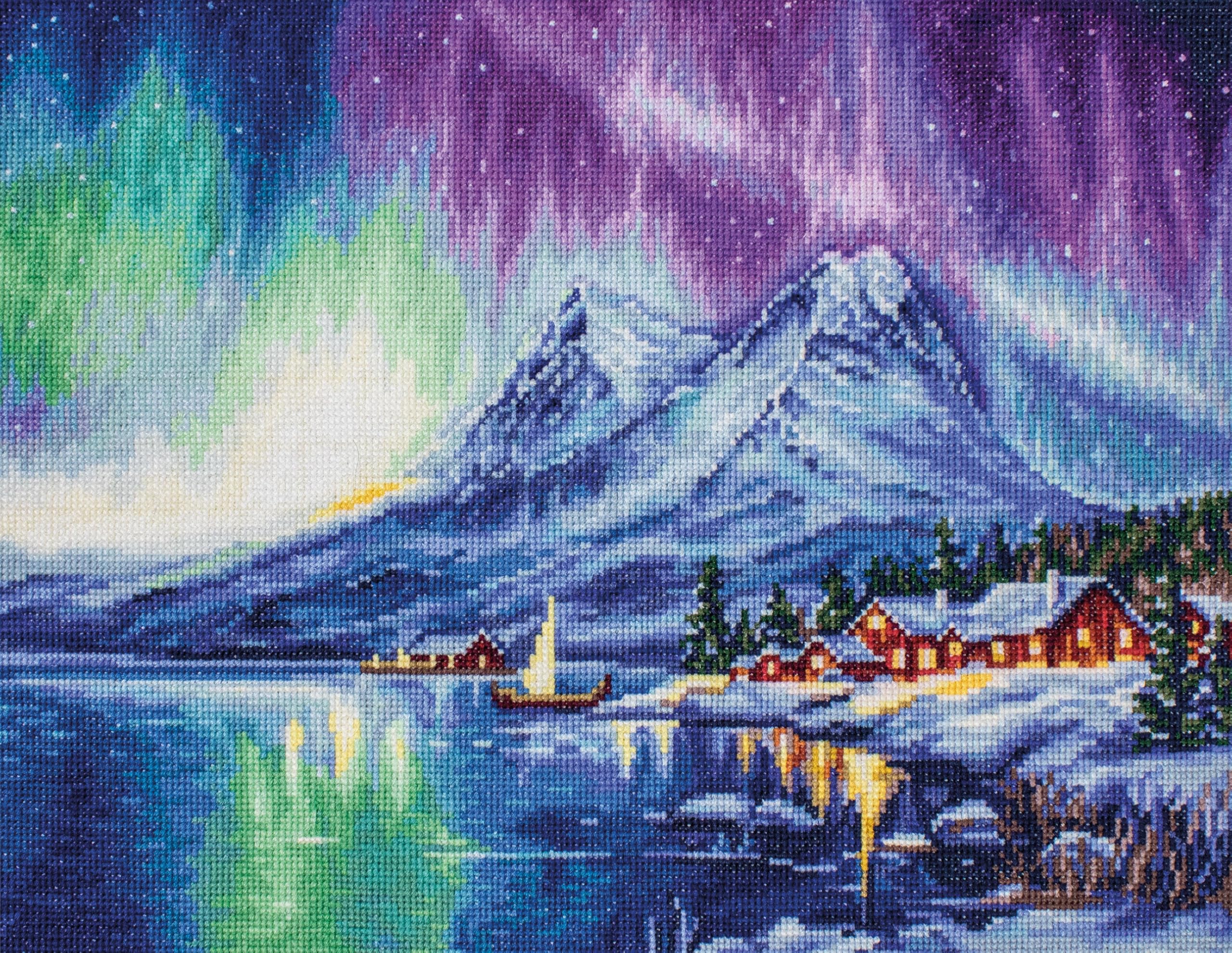 Luca-S Multi-Colored Cross Stitch Kit Northern Lights, B705, Counted Cross Stitch Kit For Adults, Needlecraft And Embroidery Kit