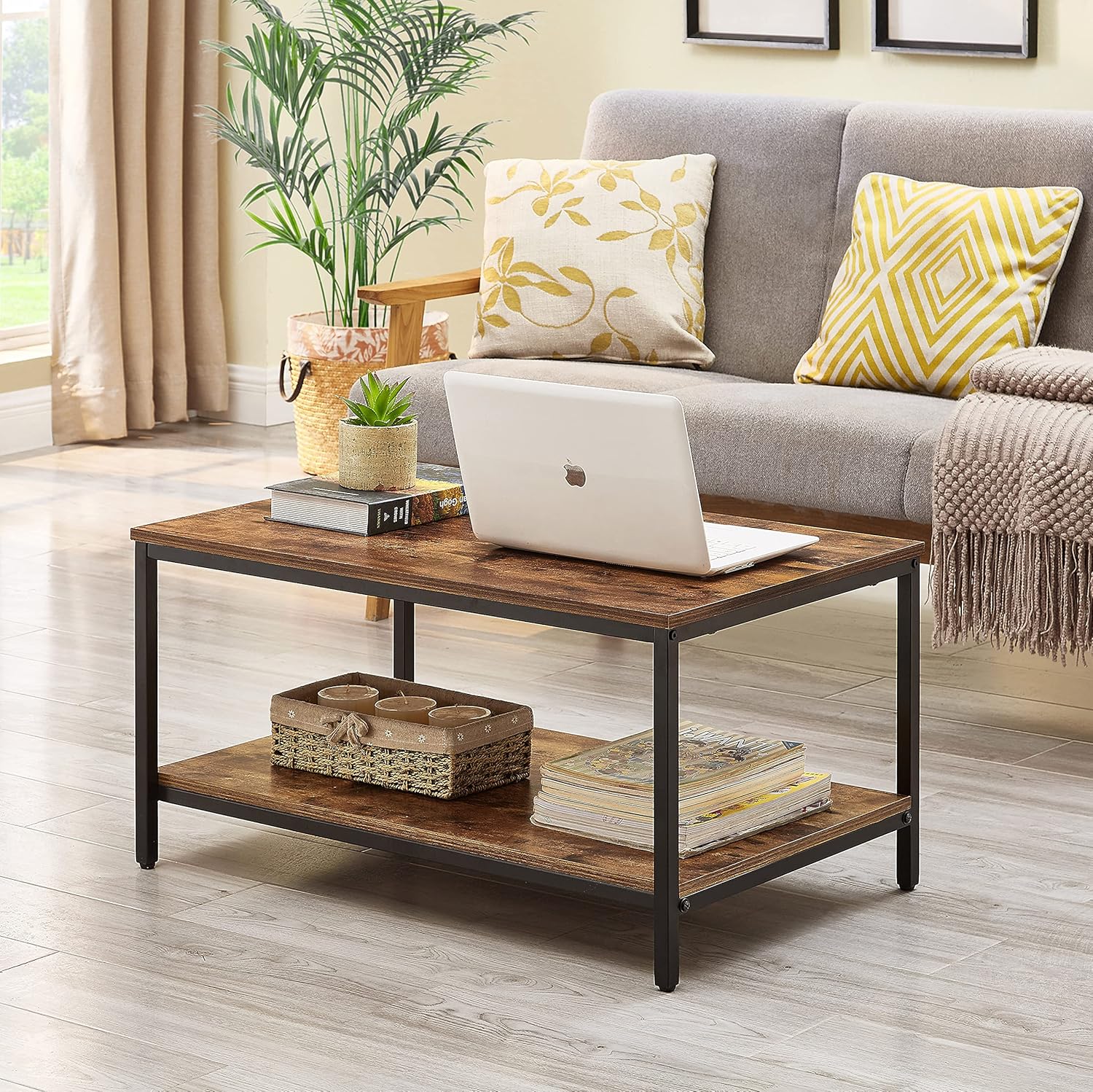 Bеѕt Dеаl 🛒 KOZYSPHERE Coffee Table with Metal Frame,2-Tier Tea Table with Storage Shelf,Cocktail Table TV Stand Side End Table, Accent Furniture for Home Office Living Room