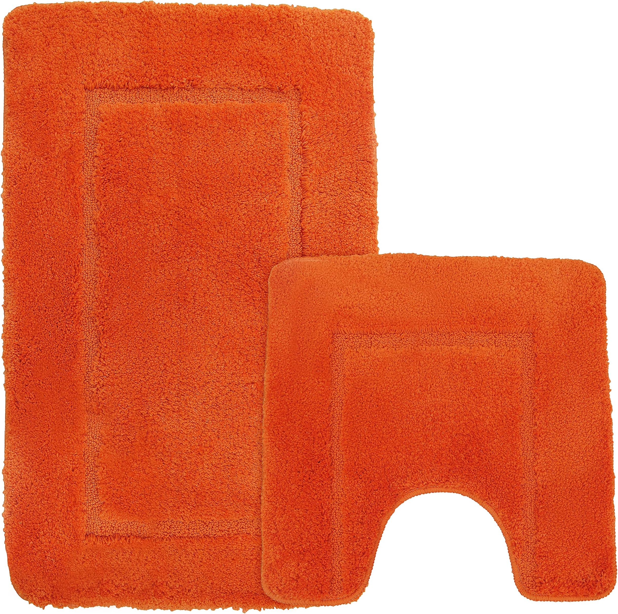 Velosso Super Soft Microfibre High Density Bath Mat Pedestal Mat Anti Slip Super Absorbent (Orange, Bath Mat and Pedestal Set)