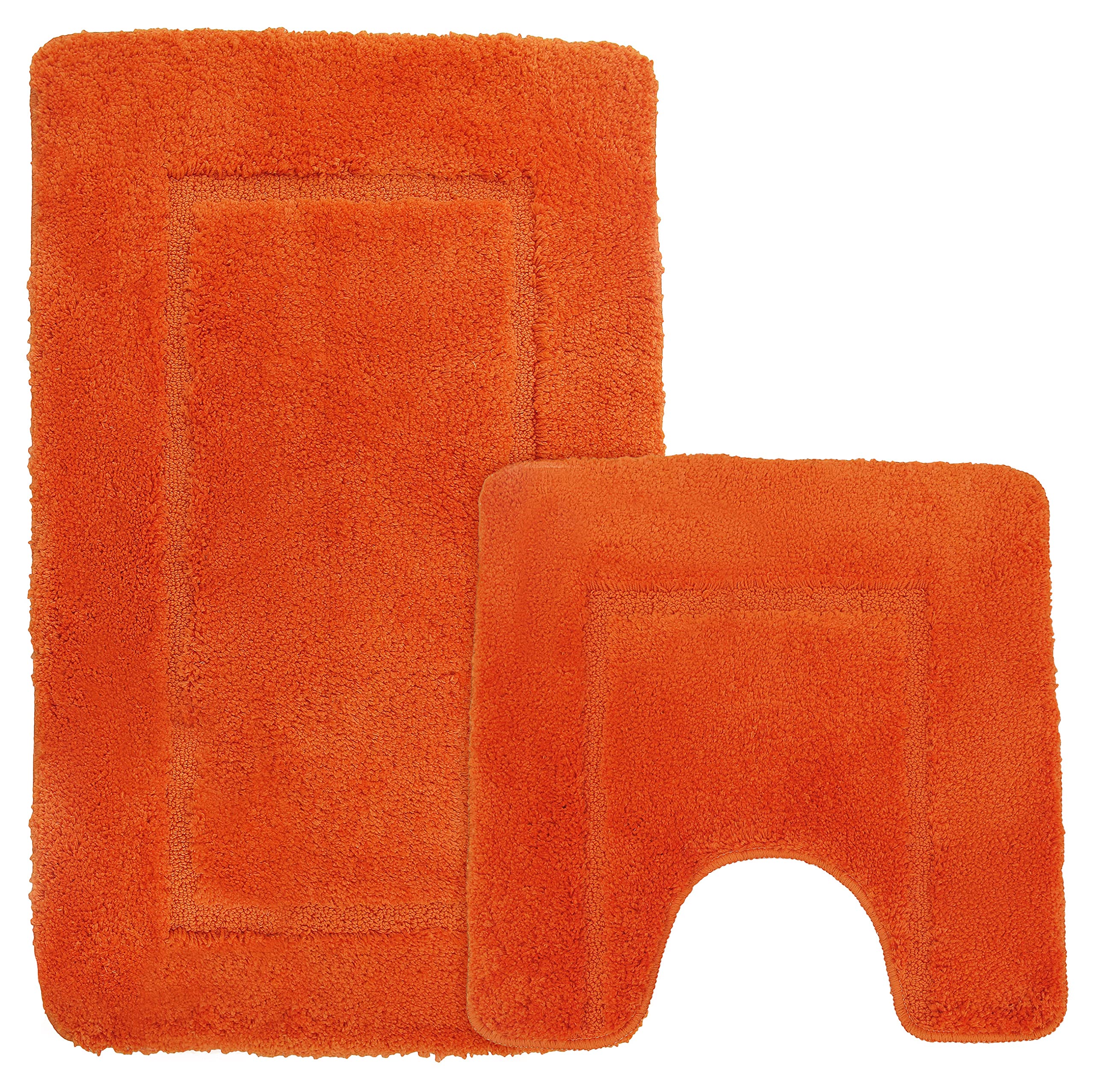 Velosso Super Soft Microfibre High Density Bath Mat Pedestal Mat Anti Slip Super Absorbent (Orange, Bath Mat and Pedestal Set)
