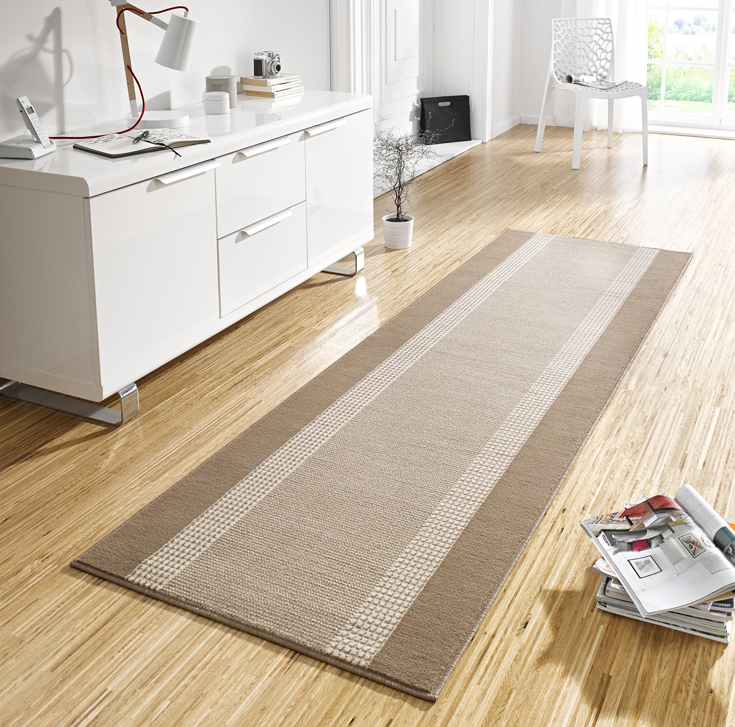 Hanse Home Tapijtloper Nordic 80 X 400 Cm - Tapijtloper Zacht Laagpolig Tapijt Modern Ruitdesign Loper Voor Hal Slaapkamer Kinderkamer Badkamer Woonkamer Keuken Decoratief Taupe