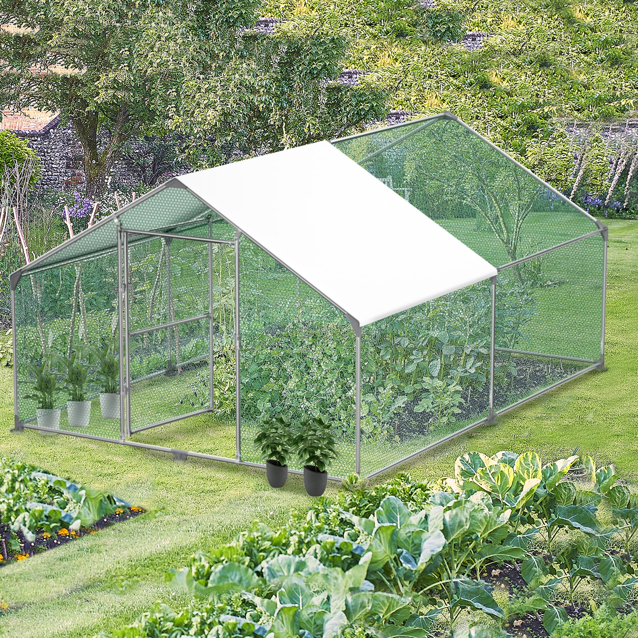 Aufun Freilaufgehege Hühnerstall 12 m² mit Schloss 3x4M verzinkter Stahl