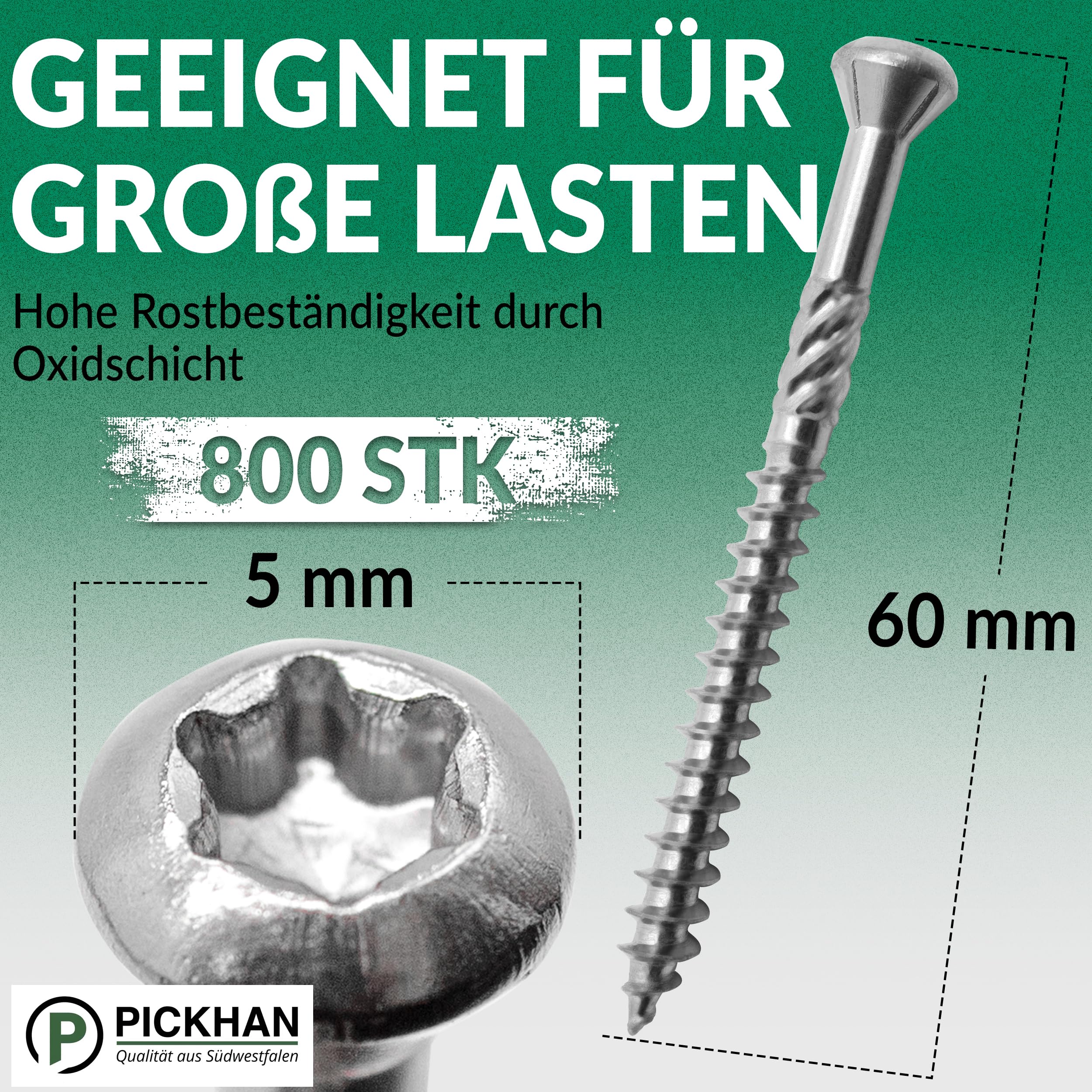 800 Stk Terrassenschrauben 5 x 60 mm für Terrassenbau Edelstahl rostfrei Holzdielen