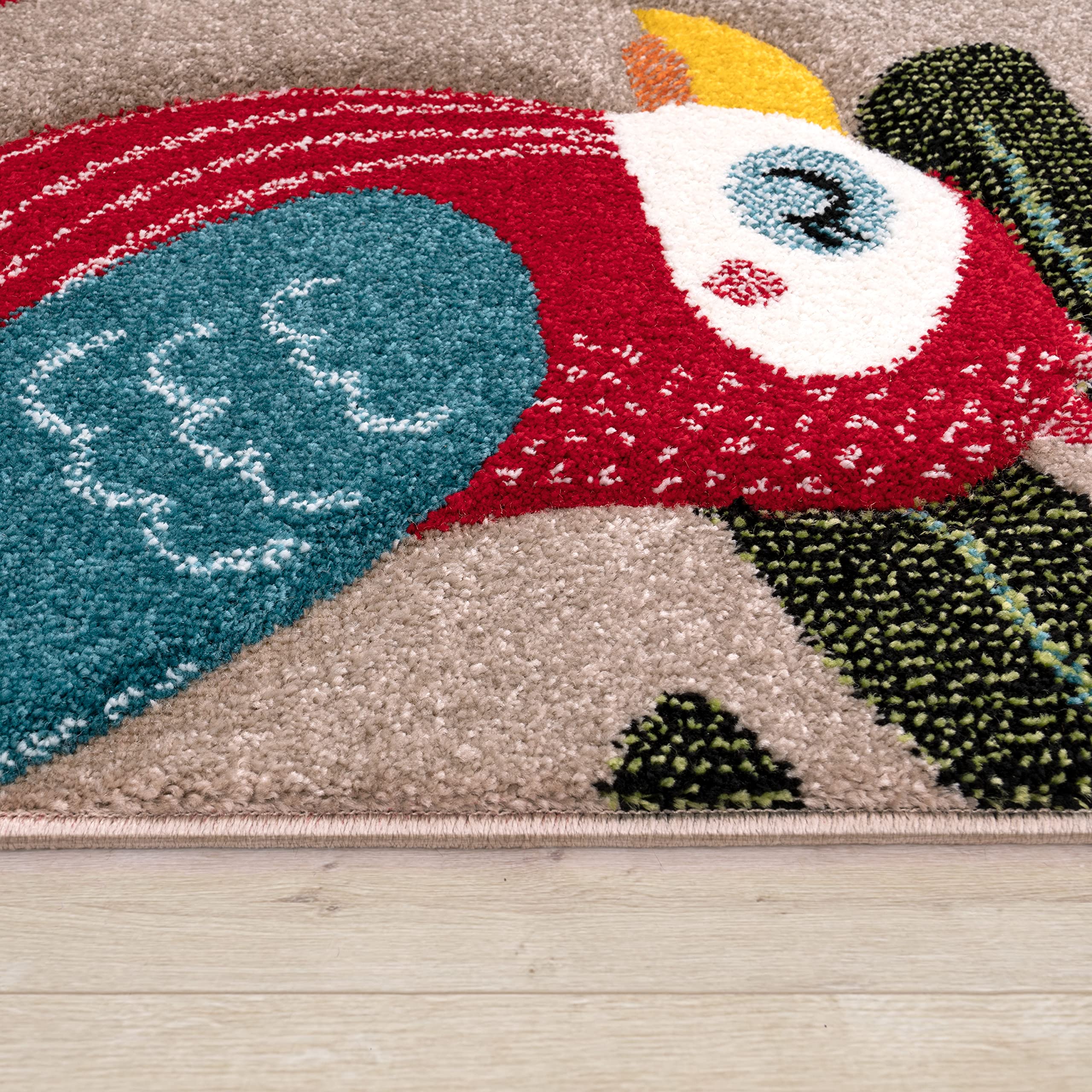 Paco Home Alfombra Habitación Infantil para Niños Motivo De Animales Y Selva Pelo Corto, tamaño:120x170 cm, Color:Beige