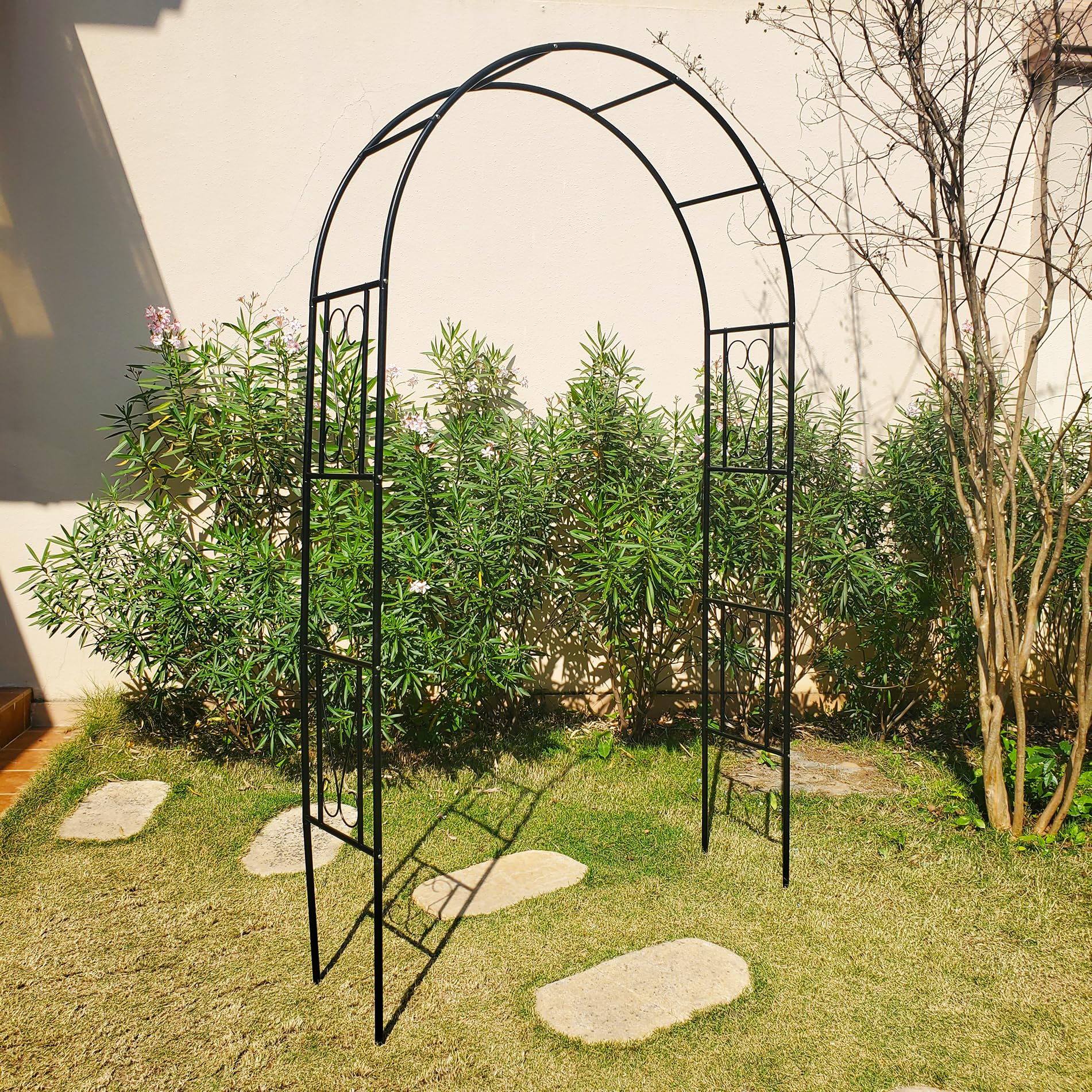 Iron Pergola Arbor Practical, Garden Arbor Arch, Metal Trellis Archway for Climbing Plants Rose Grape Vines, Pergola Decoration for Backyard Patio Lawn Pathway 7 Ft High x 4.1 Ft Wide