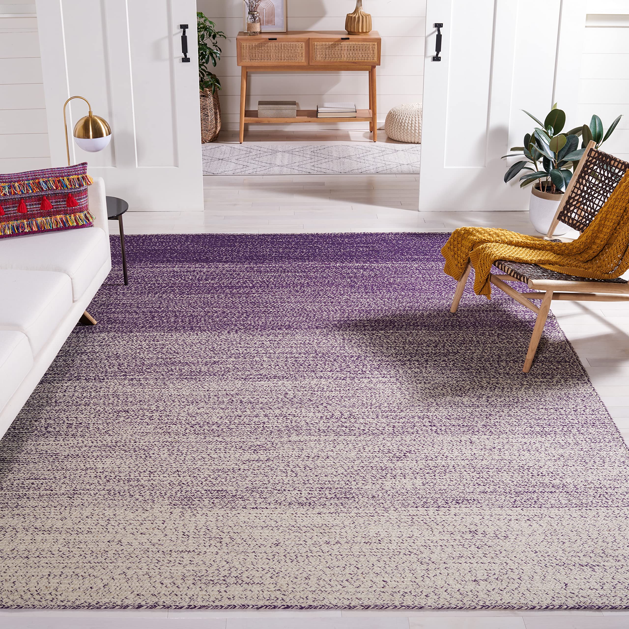 SAFAVIEH Natural Fiber Collection Area Rug - 6' x 9', Natural & Purple, Handmade Boho Ombre Jute, Ideal for High Traffic Areas in Living Room, Bedroom