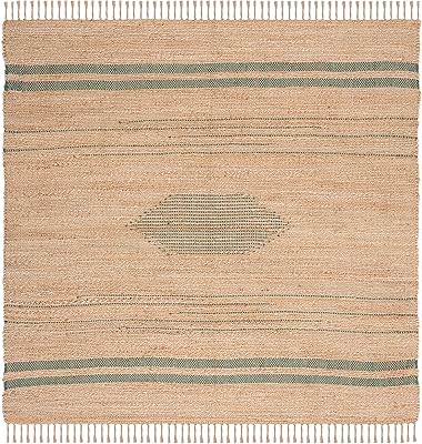 Safavieh Natural Fiber Collection NF121Y Handmade Boho Farmhouse Fringe Jute Area Rug, 7' x 7' Square, Green