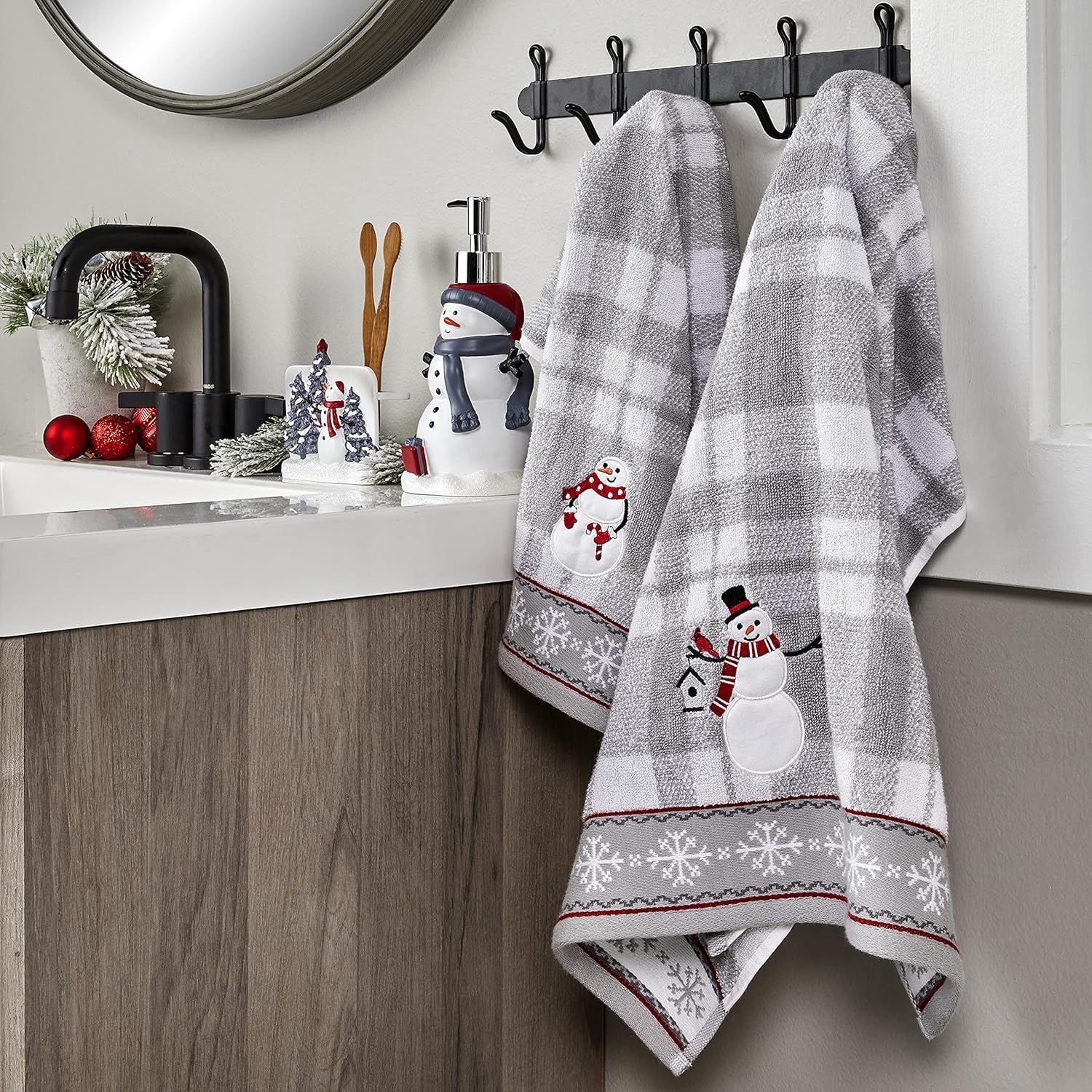SKL Home Christmas/Winter Whistler Snowman Hand Towel 2pc Set for Bath/Kitchen/Bar & Gift, Gray - Image 2