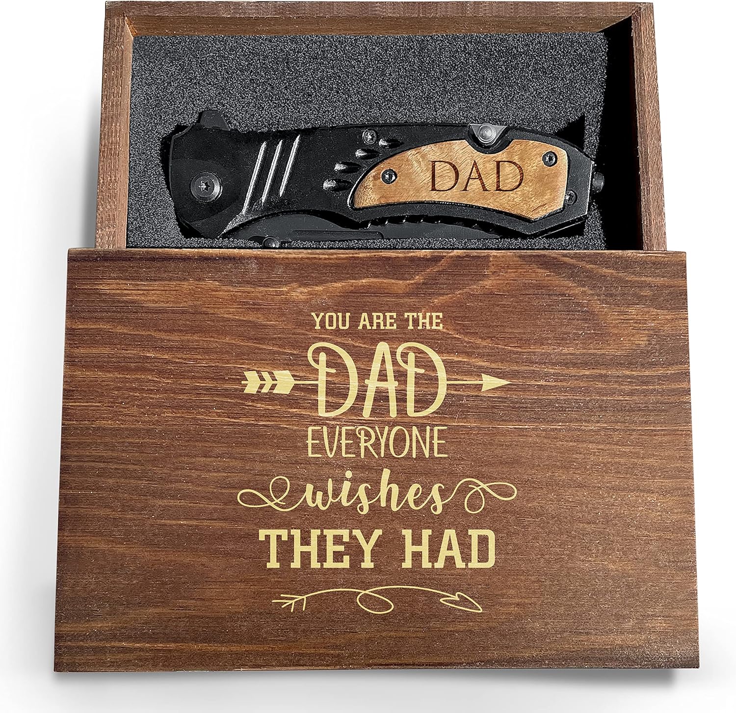 Pocket Knife, Stainless Steel Blade, Wood Handle, Foldable, Father's Day Gift, Engraved Box