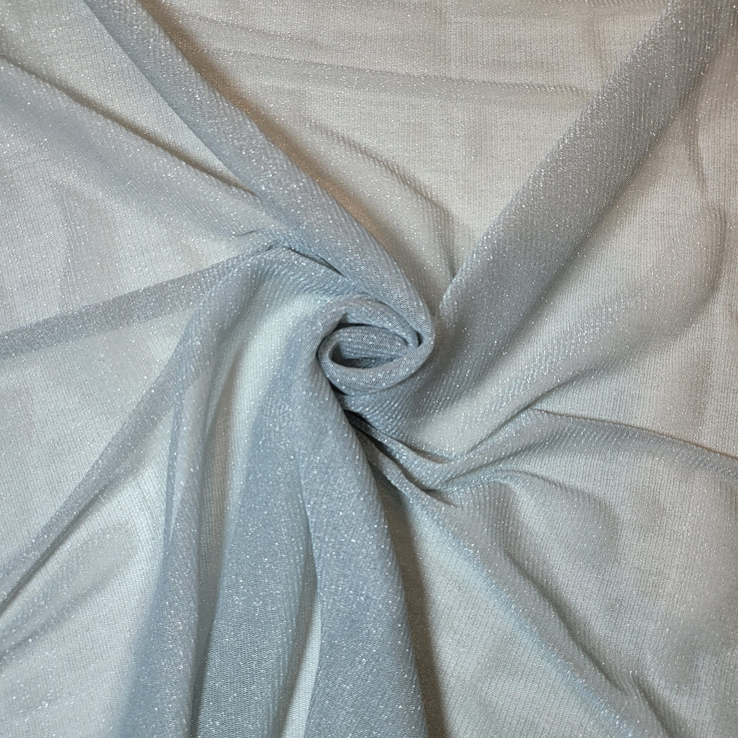 LP Power Net Fabric Premium Sheer 4 Way Stretch Mesh Lining Dressmaking Material 58-150cm (5 Meter, Silver Glitter) — image 1