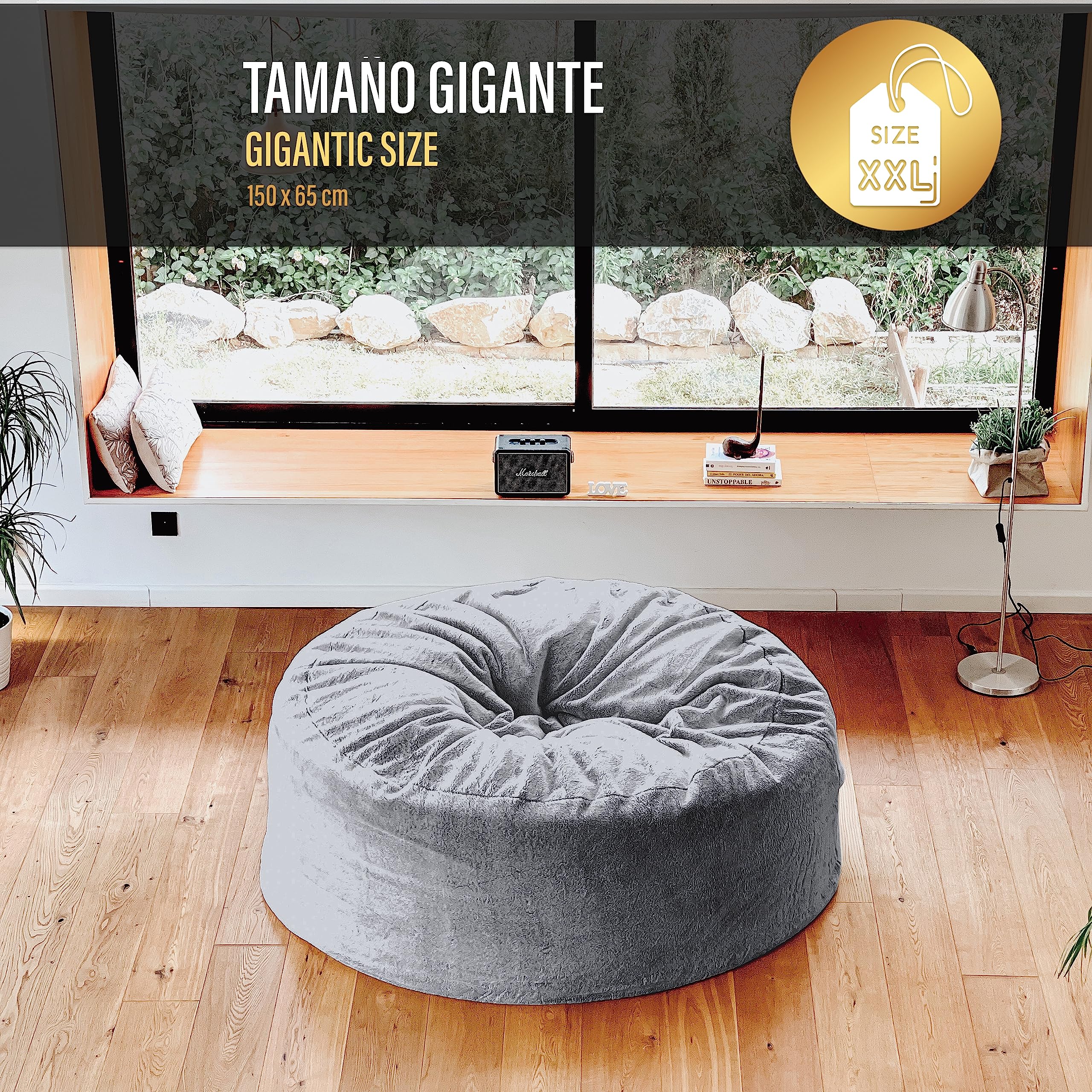 Aiire Puff Gigante Moderno 150 cm - Modelos de Puf Salon XXL con Relleno Incluido para Gamer o Decoracion Habitacion Adolescente - Bean Bag Chair Infantil o Cojin de Suelo Grande Gris