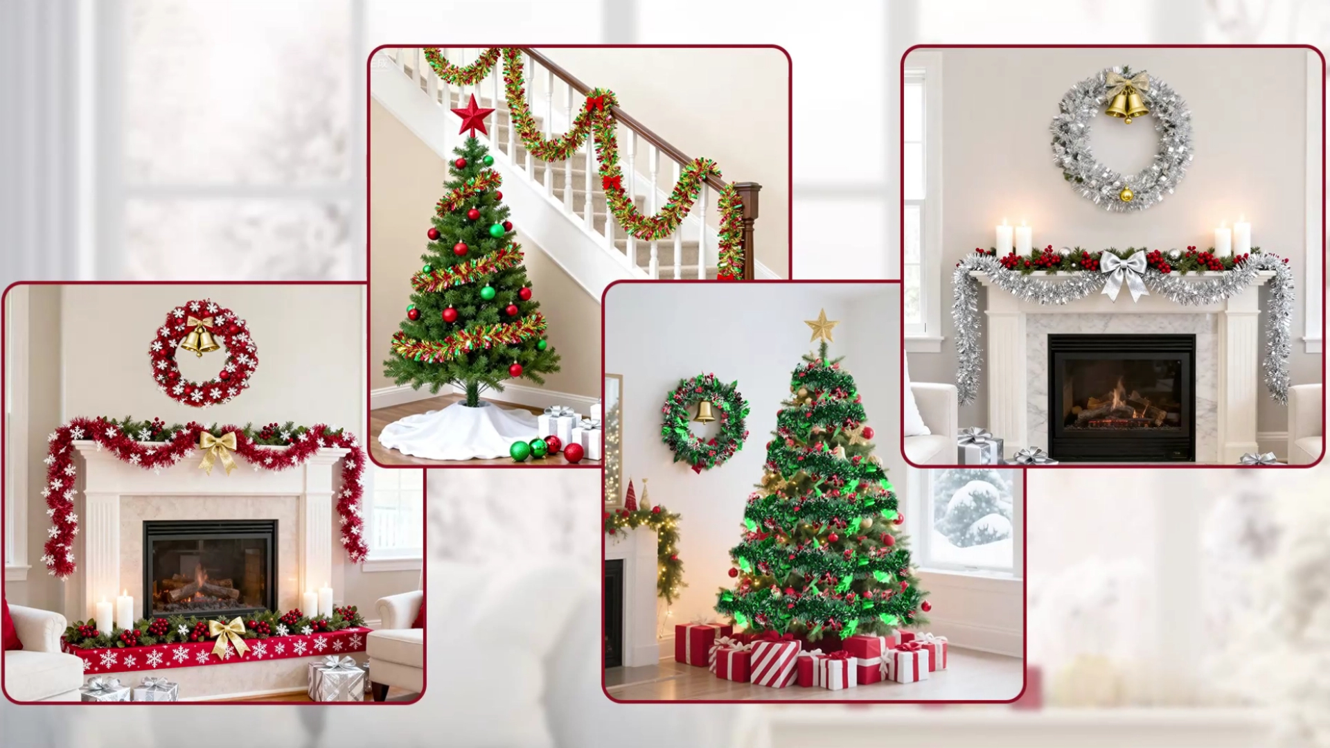 10M Guirlande Noel Sapin: Guirlandes Tinsel Noël Rouge Avec