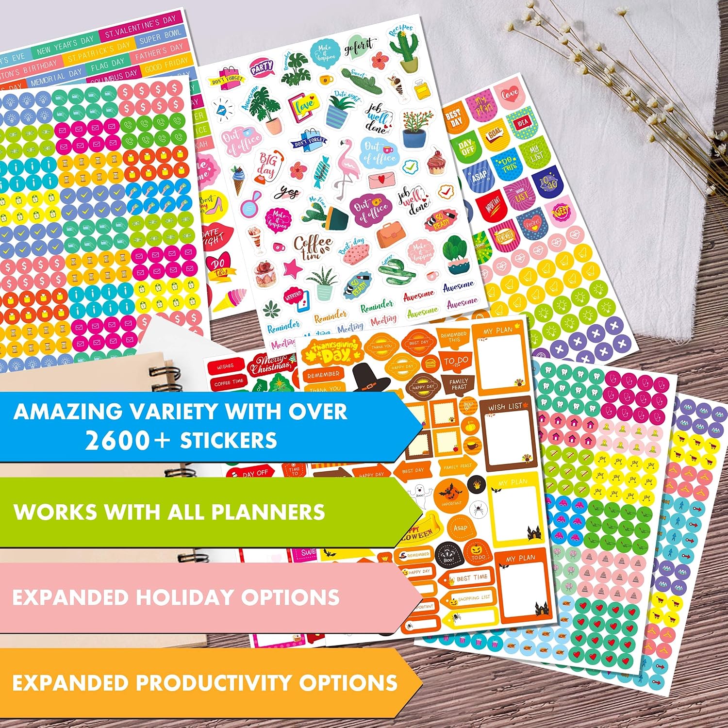 2600+ Pcs Planner Stickers Set Elegant Design Accessories in Various Themes (Appointment, Activities, Holliday, Vacation etc.)