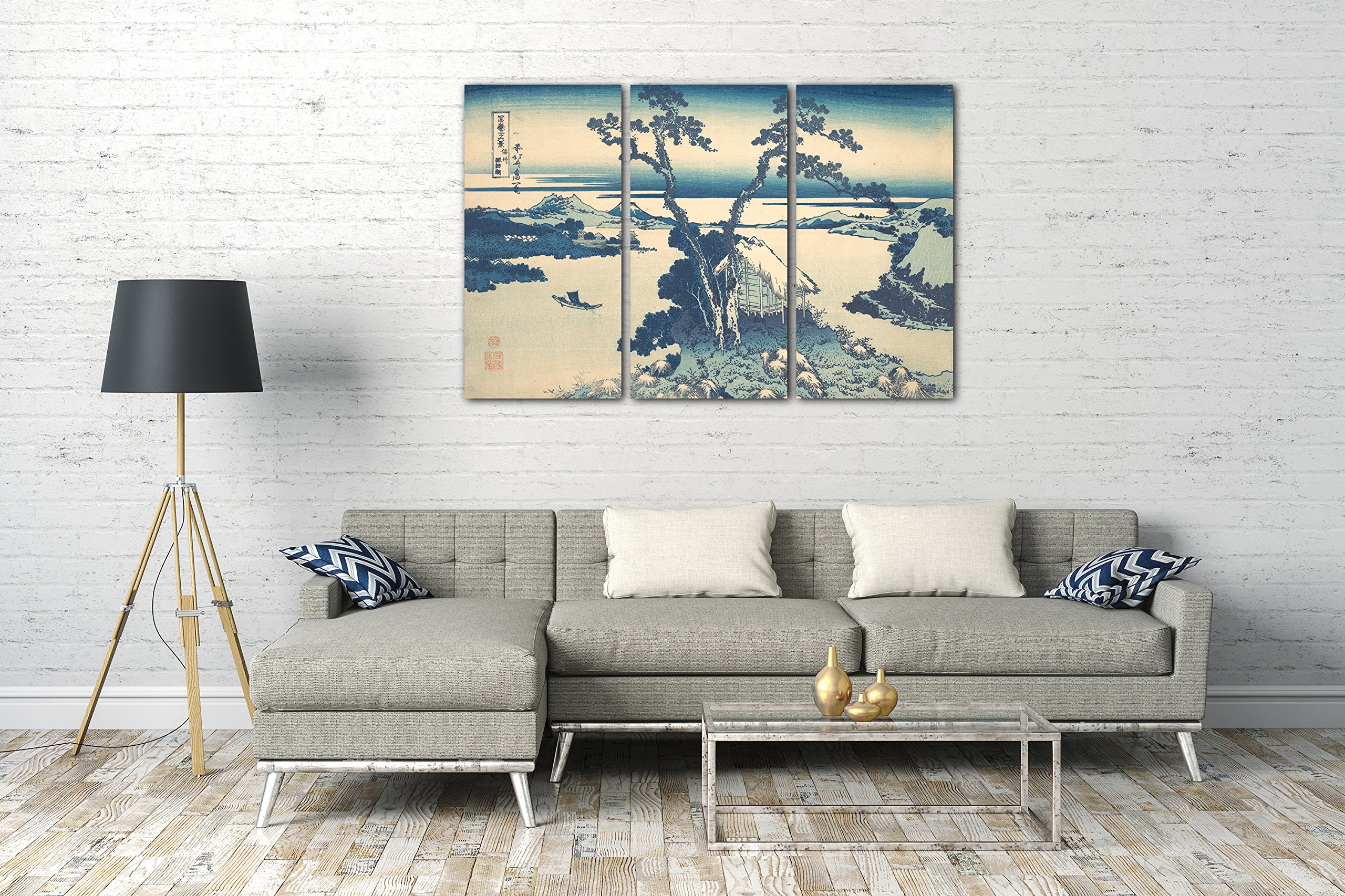 Printed Paintings Leinwand 3-teilig(120x80cm): Katsushika Hokusai - Suwa-See in der Provinz Shina