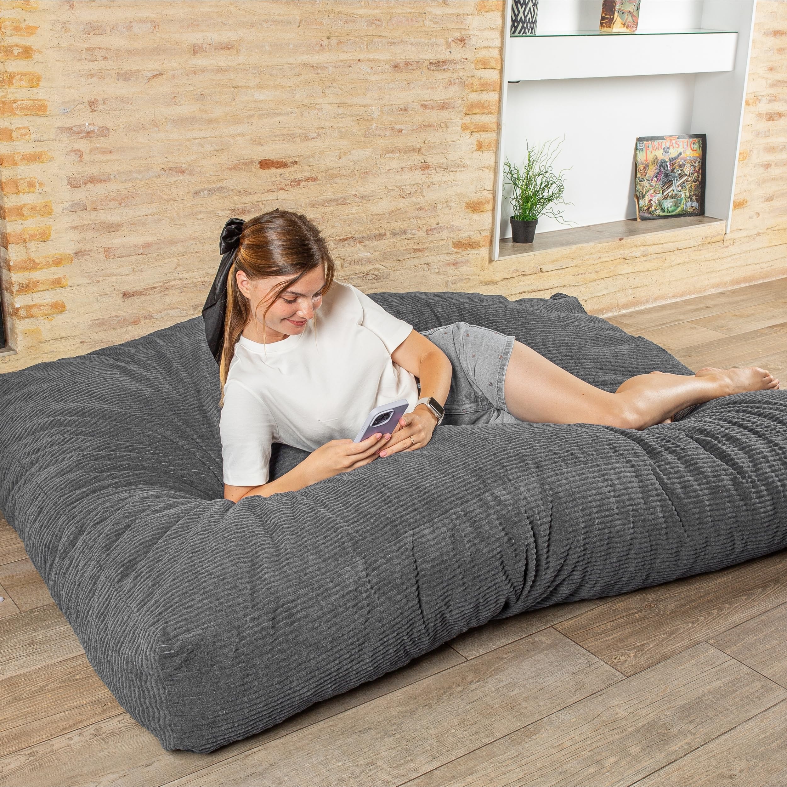 bananair - Gigantyczne Łóżko typu Bean Bag - Miękki Materiał Kordurowy & Wygodna Piankowa Wypełka - Łatwo Składana, 2-w-1 Materac Podłogowy i Fotel typu Bean Bag/Sofa dla Dorosłych, Dzieci