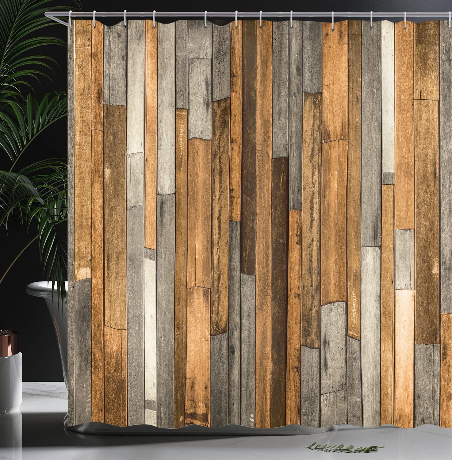 Ambesonne Wooden Print Shower Curtain, Brown Old Hardwood Floor Plank Grunge Lodge Garage Natural Rural Graphic, Cloth Fabric Bathroom Decor Set with Hooks, 69" W x 70" L, Dark Khaki