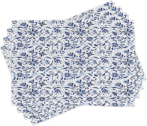 Miniatura 53 de Ambesonne Juego de 4 manteles individuales amarillos y azules, diseño de flores de primavera, flores vibrantes, manteles individuales de tela Azul