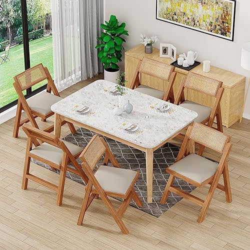 Miniatura 6 de Juego de 2 sillas de comedor plegables de cocina, sillas de mesa de ratán modernas con silla plegable de cuero de roble para sala de lectura, boda,