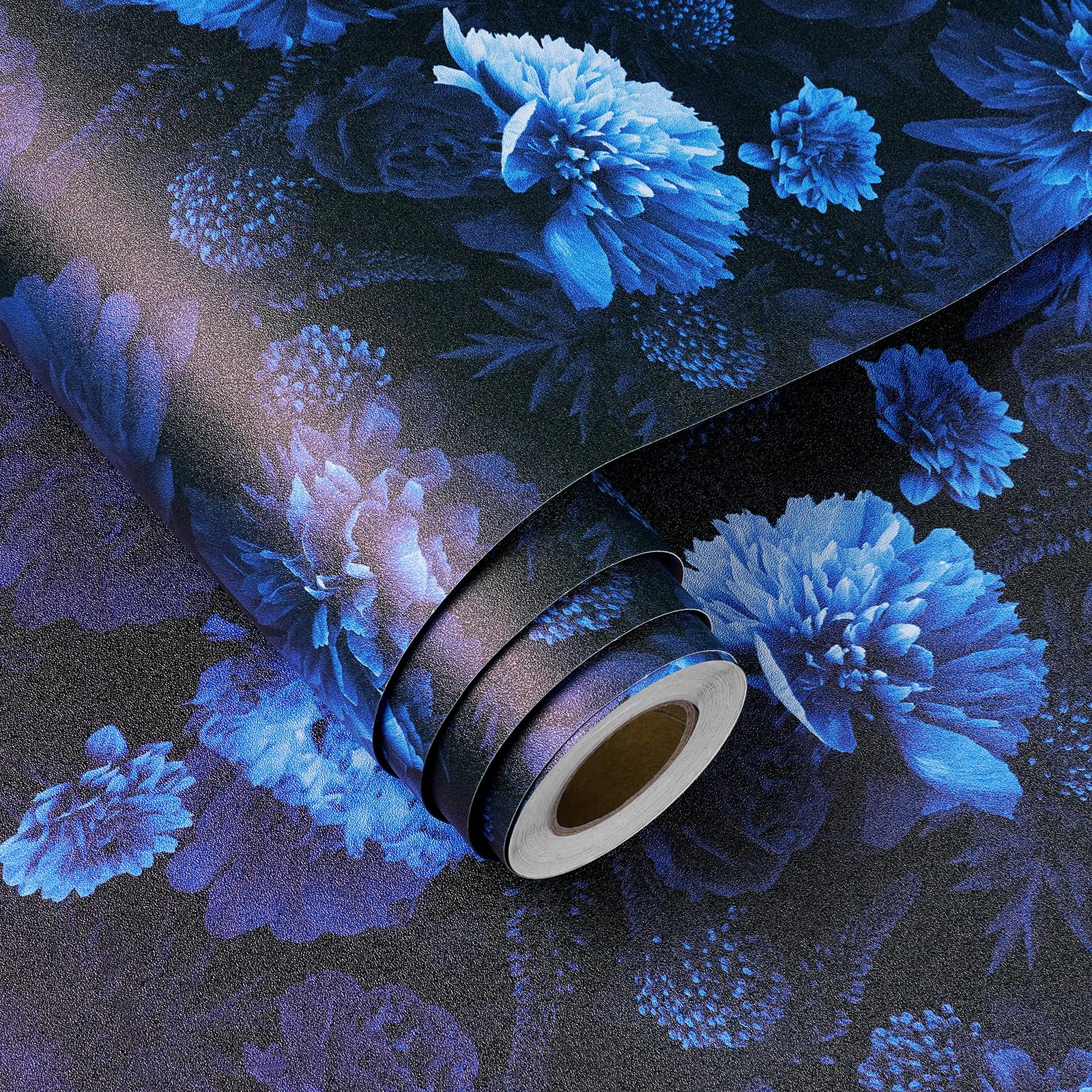 FunStick 44.5CM×9M Papel Pintado Autoadhesivo Azul Oscuro Papel Autoadhesivo Pared Flores Fotomural Vinilo Adhesivo Pared 3D Azul Marino Rosas Papel Decorativo Adhesivo para Muebles Dormitorio Armario