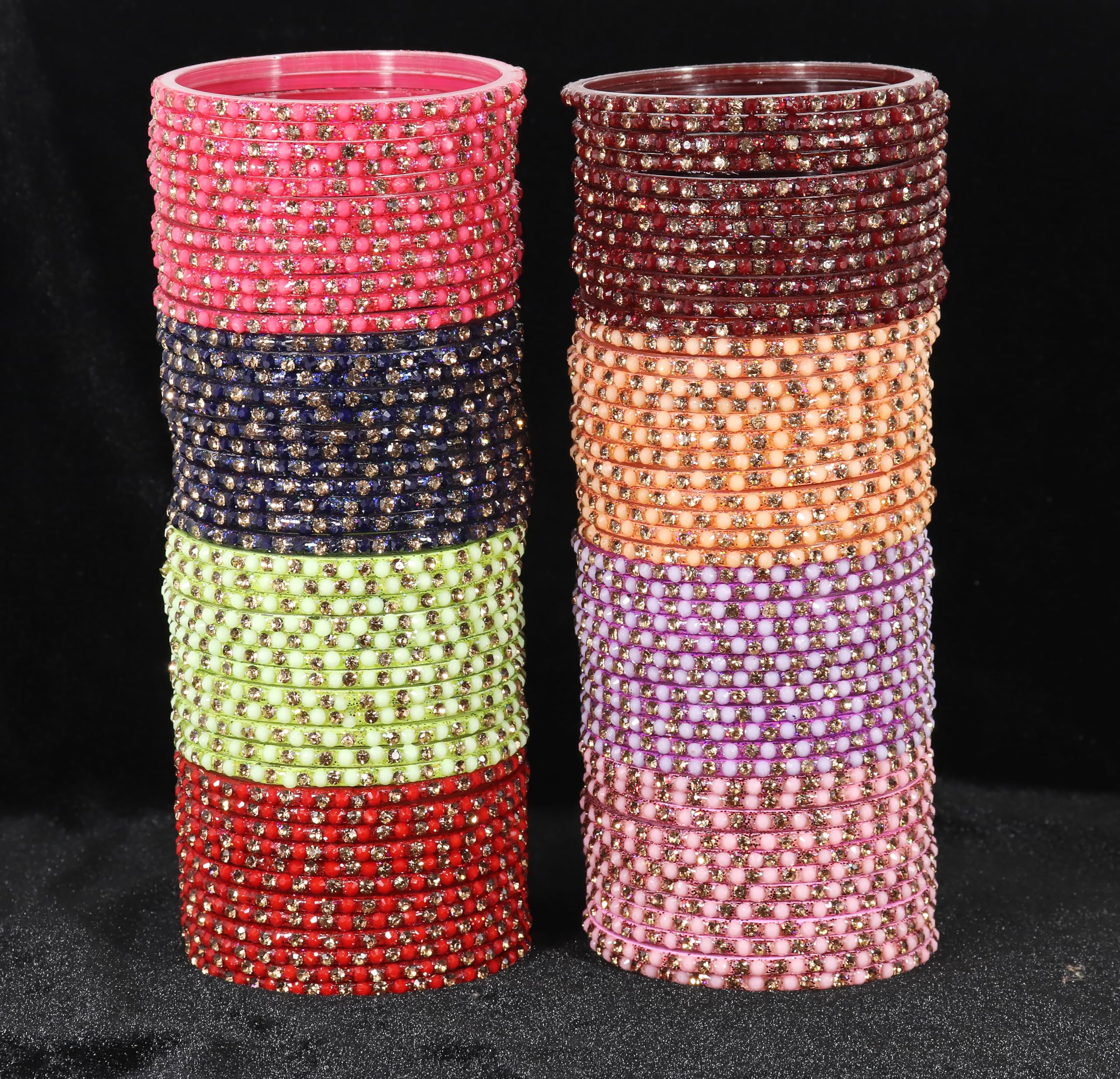 Glass Bangles Set AD Stone Diamond Chudi Bracelet -Combo of 96