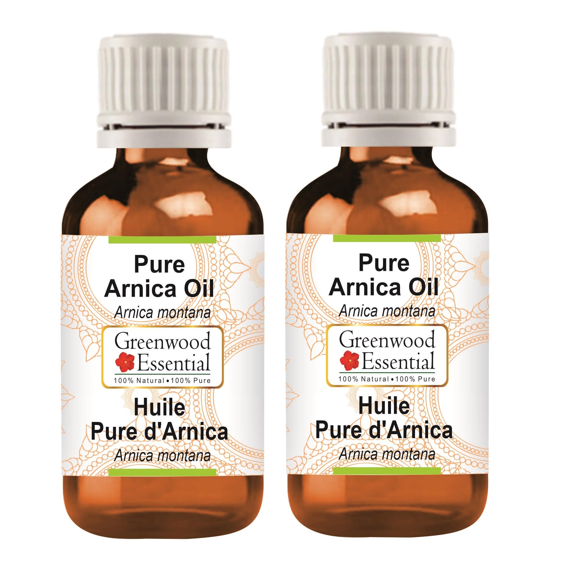 Greenwood Essential Pure Arnica Oil (Arnica montana) Premium Therapeutic Grade for Hair, Skin & Aromatherapy (Pack of Two) 100ml X 2 (6.76 oz)