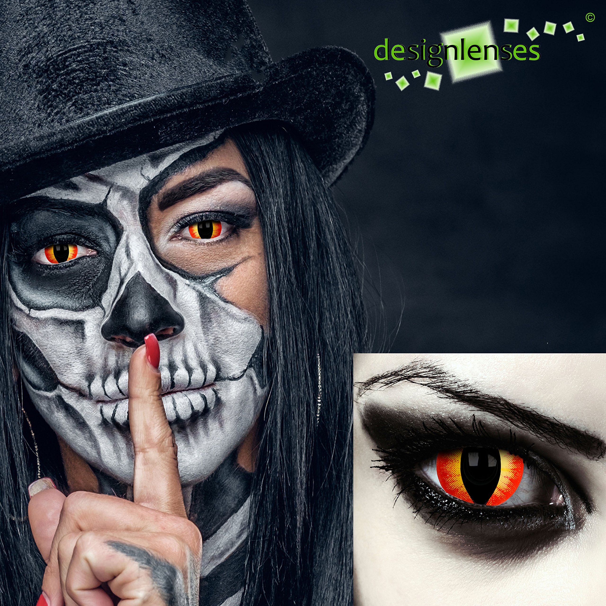 lentilles de contact couleur rouge oeil de chat sans correction, effet grands yeux, diamètre 17mm, 1 paire(2 pcs) Halloween caranaval costume Witcher Cosplay + Récipient (Sauron's Eye)