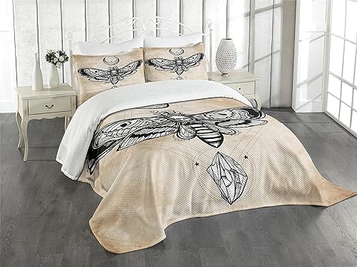 Ambesonne Colcha de fantasía, figura de halcón de cabeza muerta, luna y piedra mágica, juego de colcha acolchado decorativo de 3 piezas con 2 fundas disponible en Yaxa Colombia