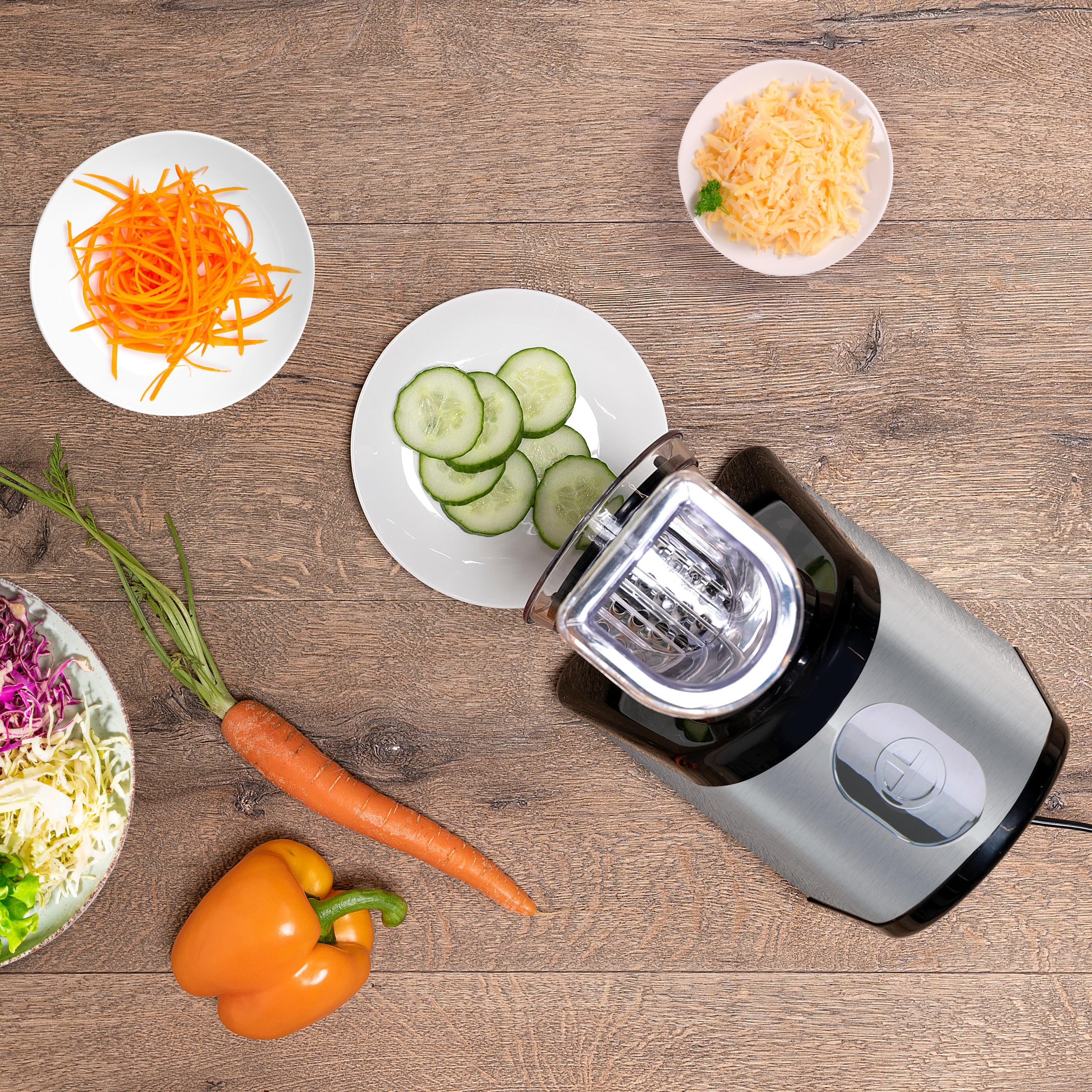 alpina Rallador de Verduras Electrico - Mandolina Electrico - Molinex con 4 Cuchillas de Tambor de Acero Inoxidable - Cortador de Verduras Multifuncional - Picadora de Verduras