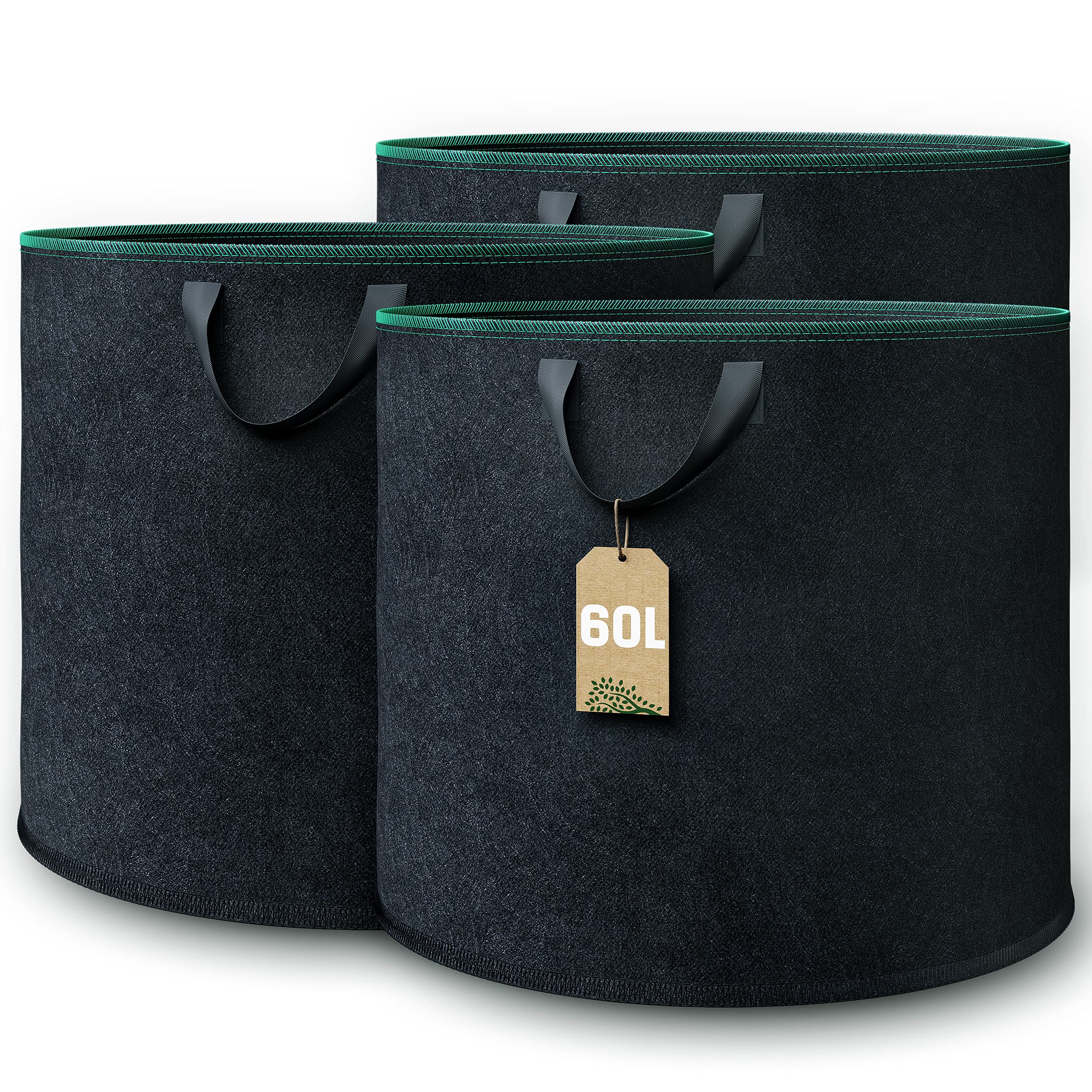 GardenGloss® Pflanzsack (3 Stück) - 60L Pflanztasche aus Vliesstoff - Pflanzentasche für Kartoffeln, Tomaten und Erdbeeren - Farbe Schwarz - Verwendung im Innen- und Außenbereich