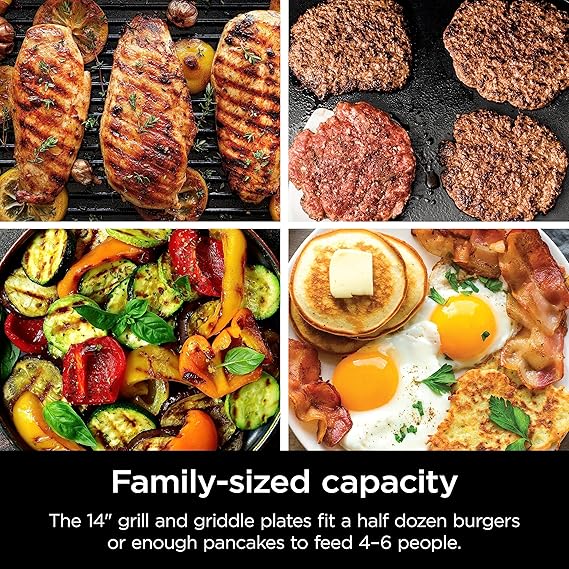 Ninja GR101 Sizzle Smokeless Indoor Grating and Grating, 14 Replaceable Nonstick Plates, Dishwasher Washable Removable Mesh Cover, 500F Maximum Heat, Equal Edge to Edge