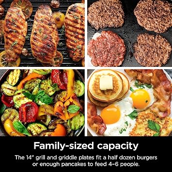 Ninja GR101 Sizzle Smokeless Indoor Grating and Grating, 14 Replaceable Nonstick Plates, Dishwasher Washable Removable Mesh Cover, 500F Maximum Heat, Equal Edge to Edge