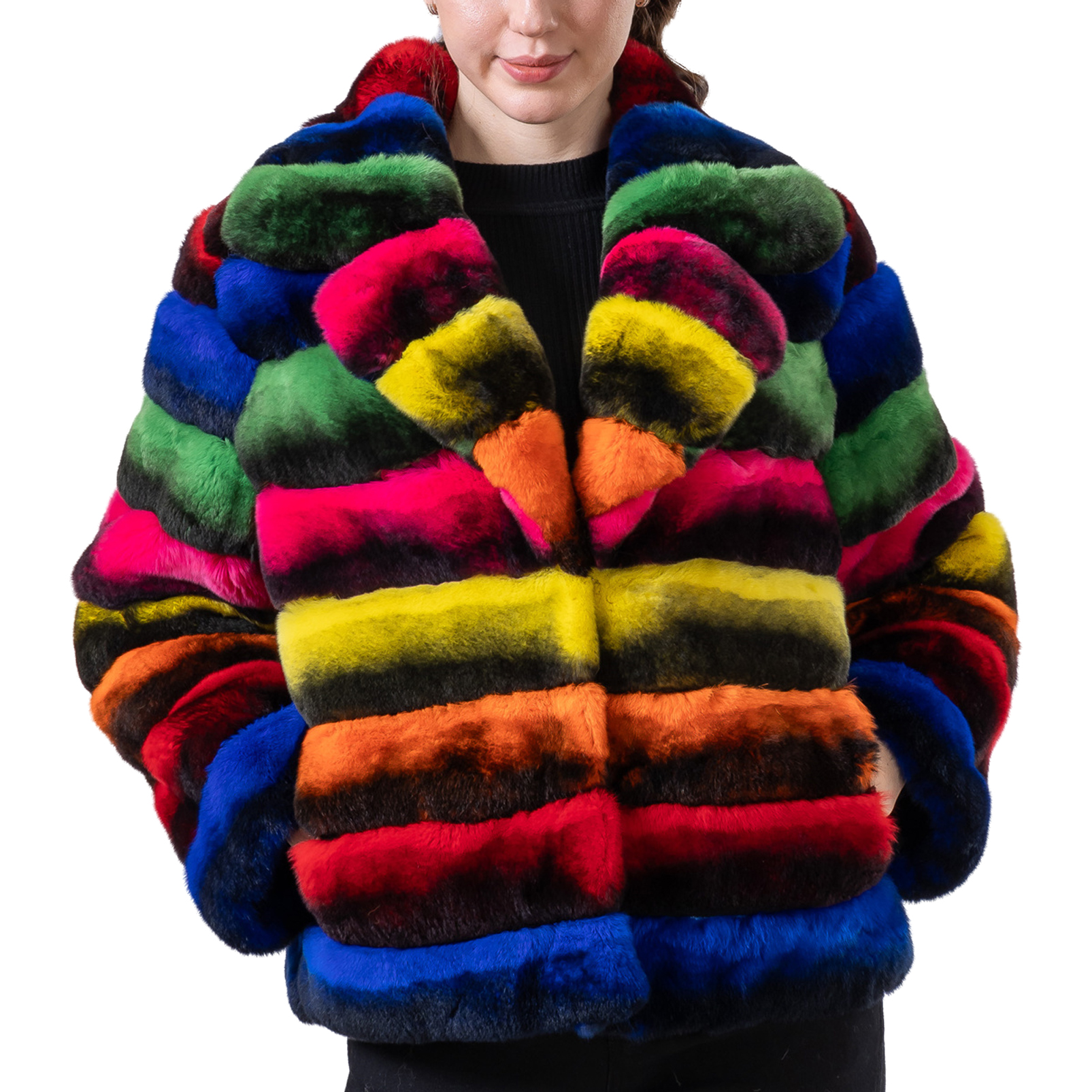 LVCOMEFF Natural Rex Rabbit Fur Coat Chinchilla Color Stripe LVCOMEFF Natural Rex Rabbit Fur Coat Chinchilla Color Stripe