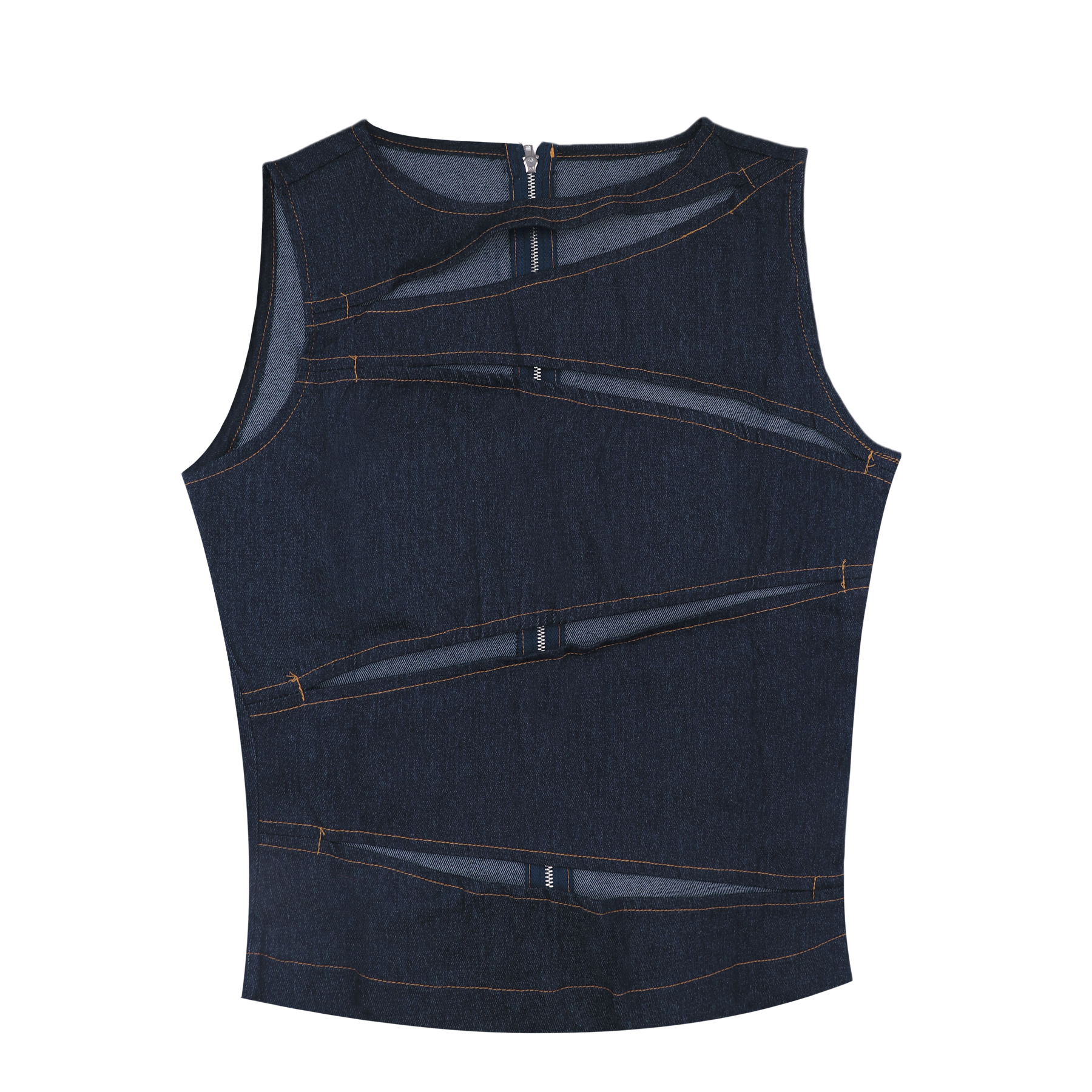 ZGMYC Women's Sexy Cutout Denim Tank Top Sleeveless Hollow Out Y2K